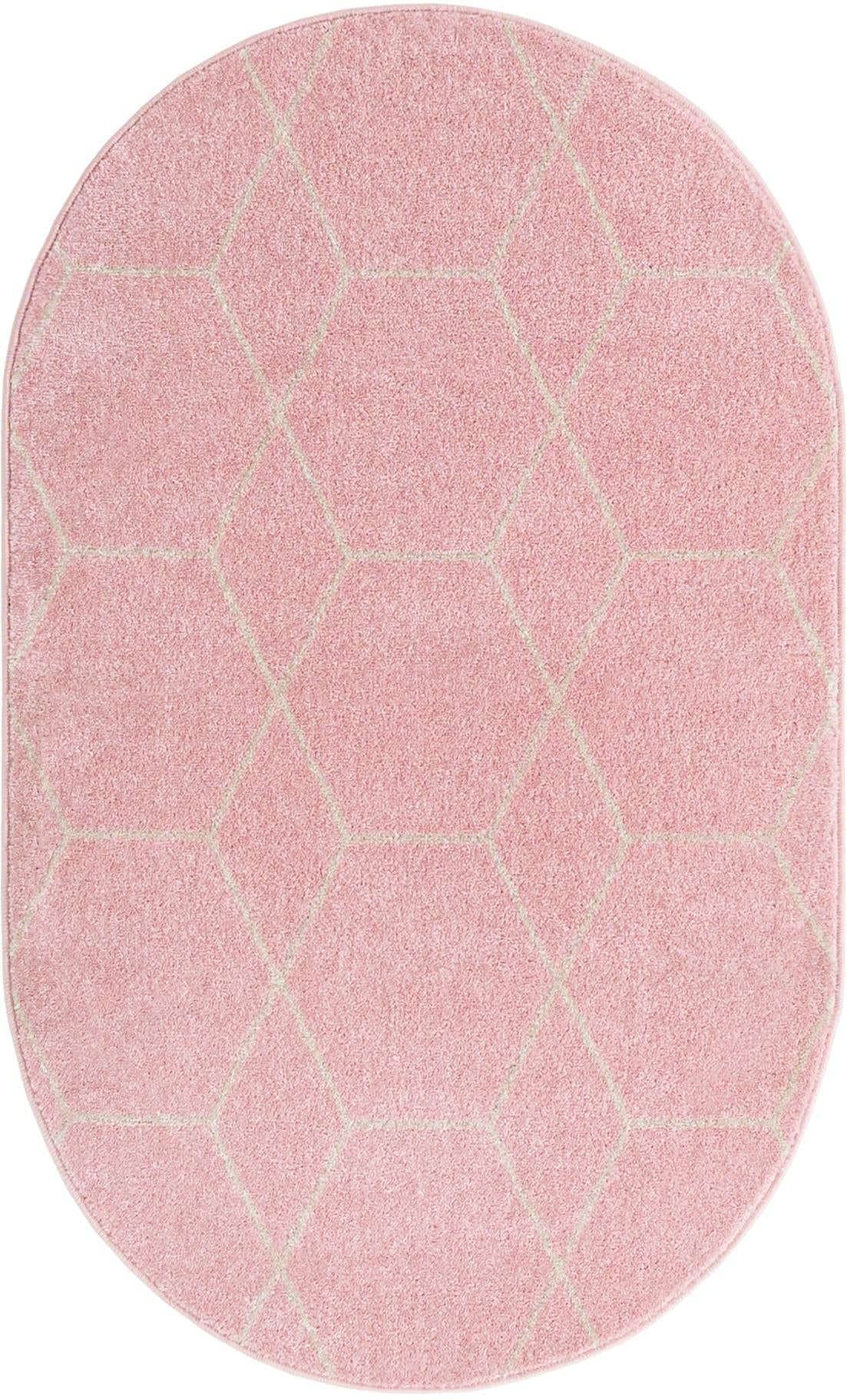 Unique Loom Trellis Frieze Collection Area Rug - Geometric (3 x 5 Oval, Light Pink/ Ivory)