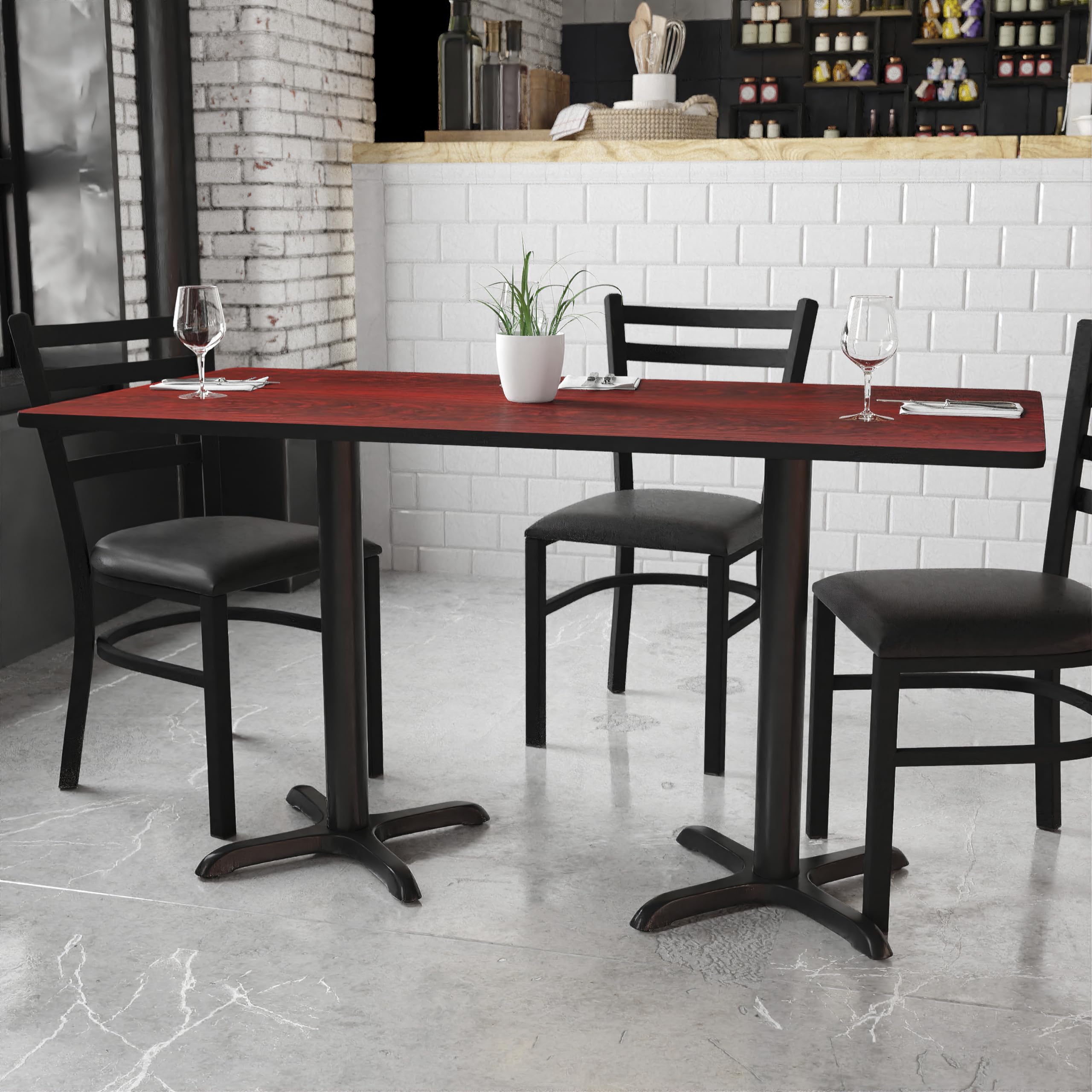 Flash Furniture Graniss 30'' x 60'' Rectangular Mahogany Laminate Table Top with 22'' x 22'' Table Height Bases