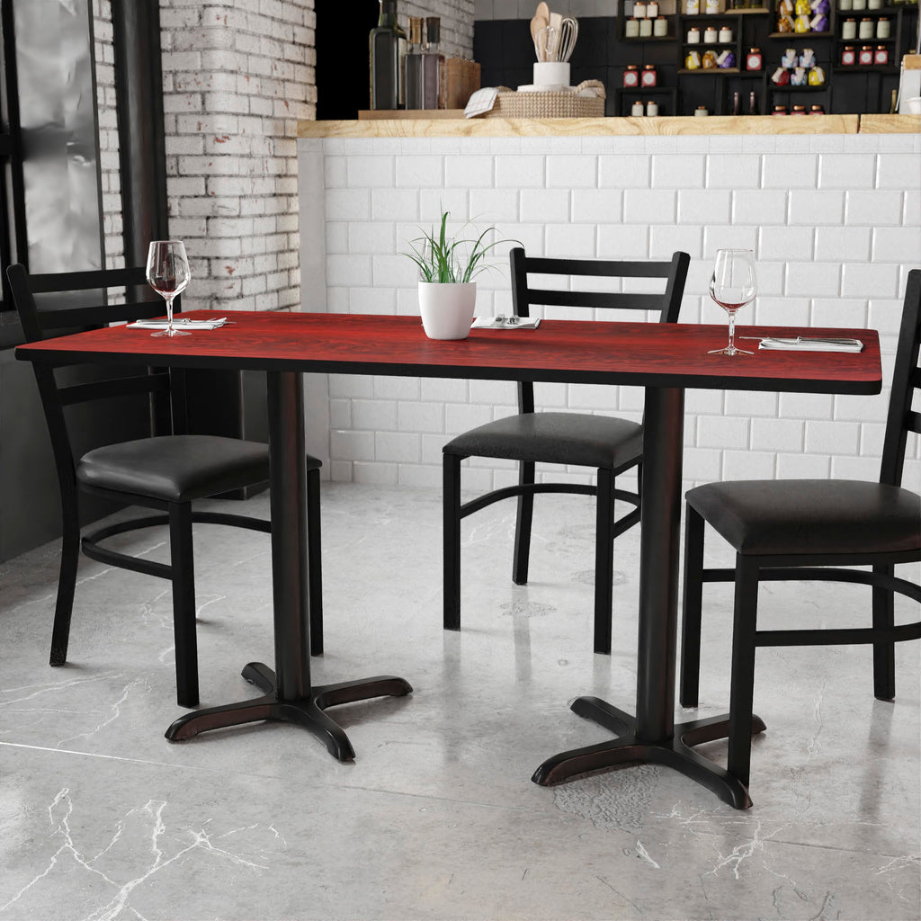 Flash Furniture Graniss 30'' x 60'' Rectangular Mahogany Laminate Table Top with 22'' x 22'' Table Height Bases