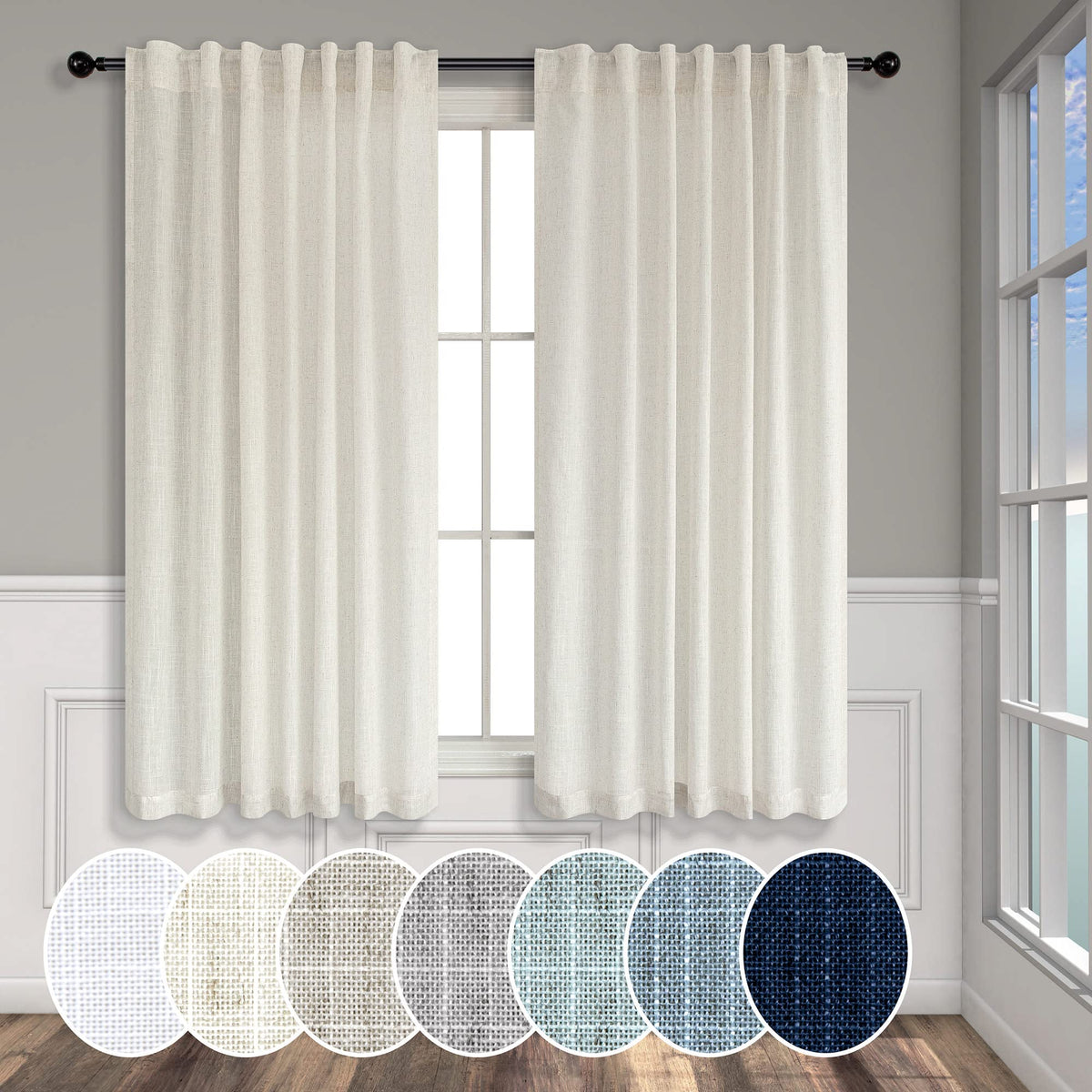 Natural Linen Curtains 54 Inch Length For Master Bedroom 2 Panels Set Back Tab Pocket Neutral Boho Light Reducing Lightweight Se