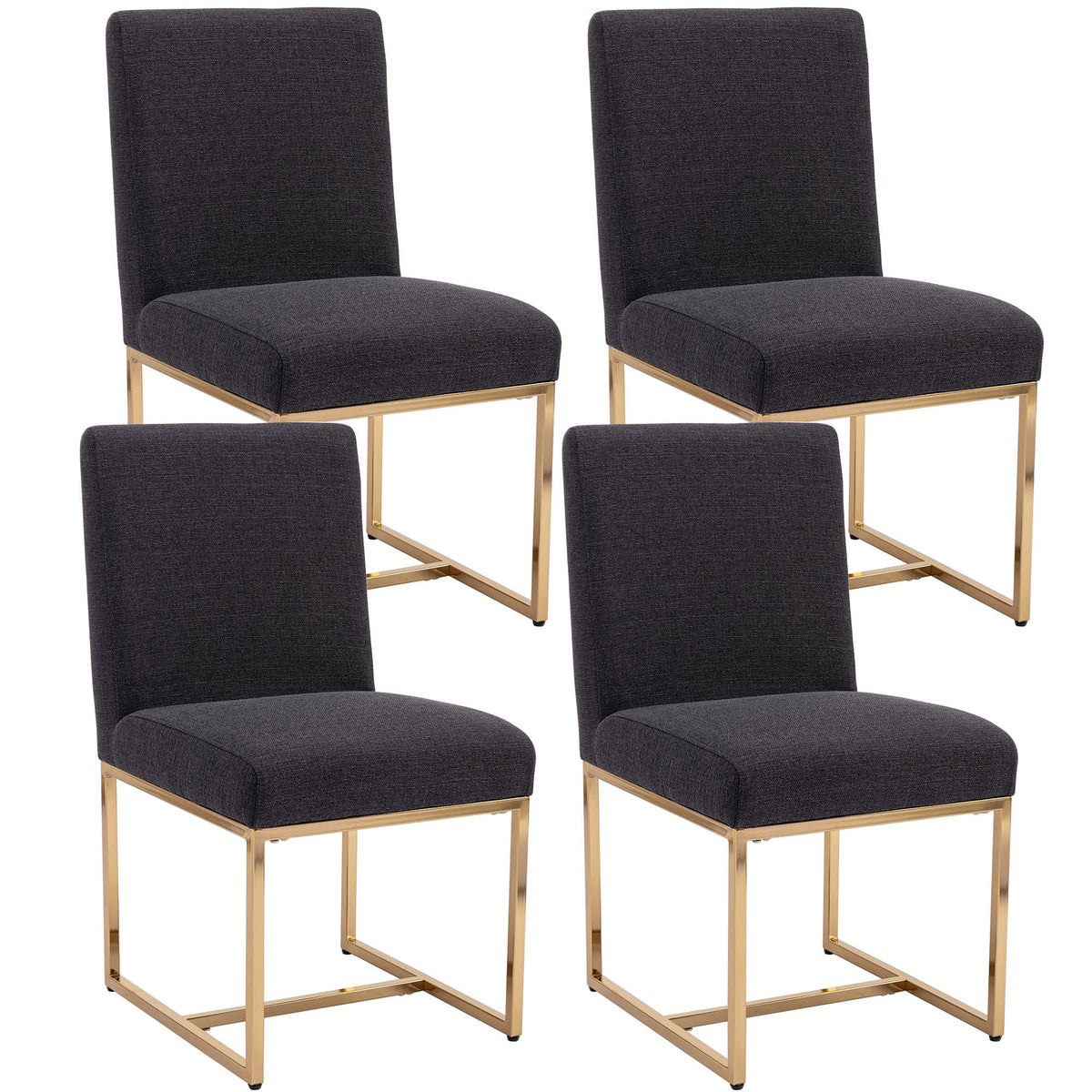 Vescasa Linen Upholstered Dining Chairs Set Of 4, Mid Century Modern Padded Chair With Gold Metal Frame For Restaurant, Dining R
