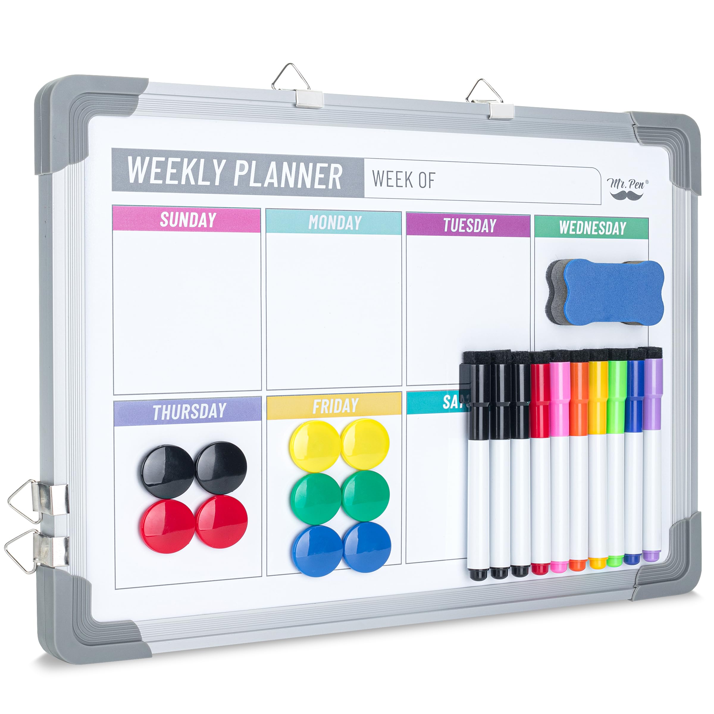 Mr. Pen- Magnetic Weekly Dry Erase Board, 12    X 16   , Double-Sided With Dry Erase Markers, 10 Board Magnets And Dry Erase Era