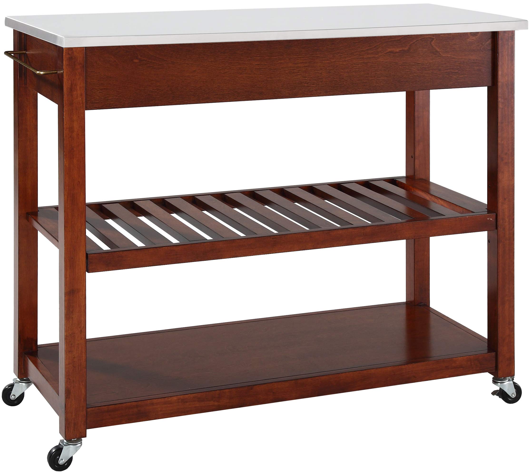 Crosley Furniture Stone Top Kitchen Prep Rolling Cart, Microwave Stand, Coffee Bar, With Shelves, Cherry