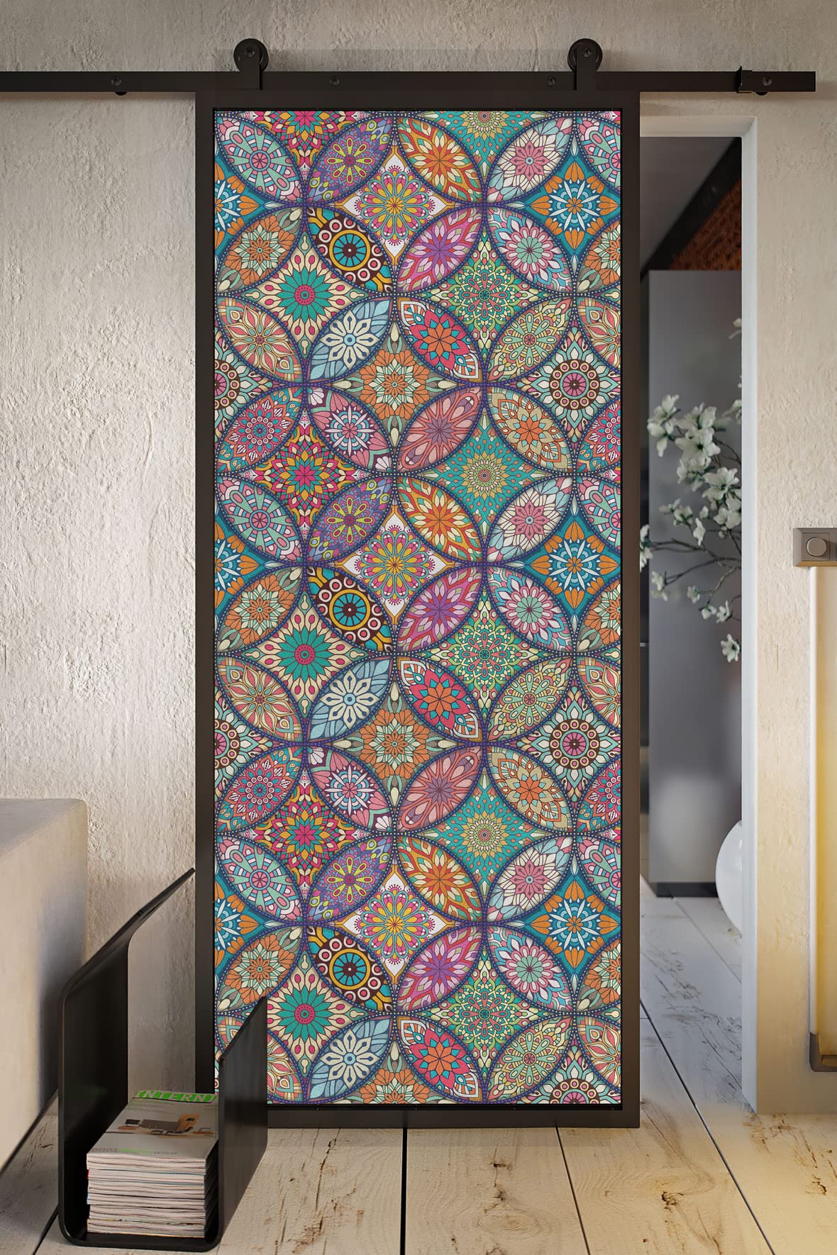 Jiffdiff Window Privacy Film Frosted Glass Stain Stickers Boho Decorative Rainbow Non-Adhesive Static Cling Tinting For Home Bat
