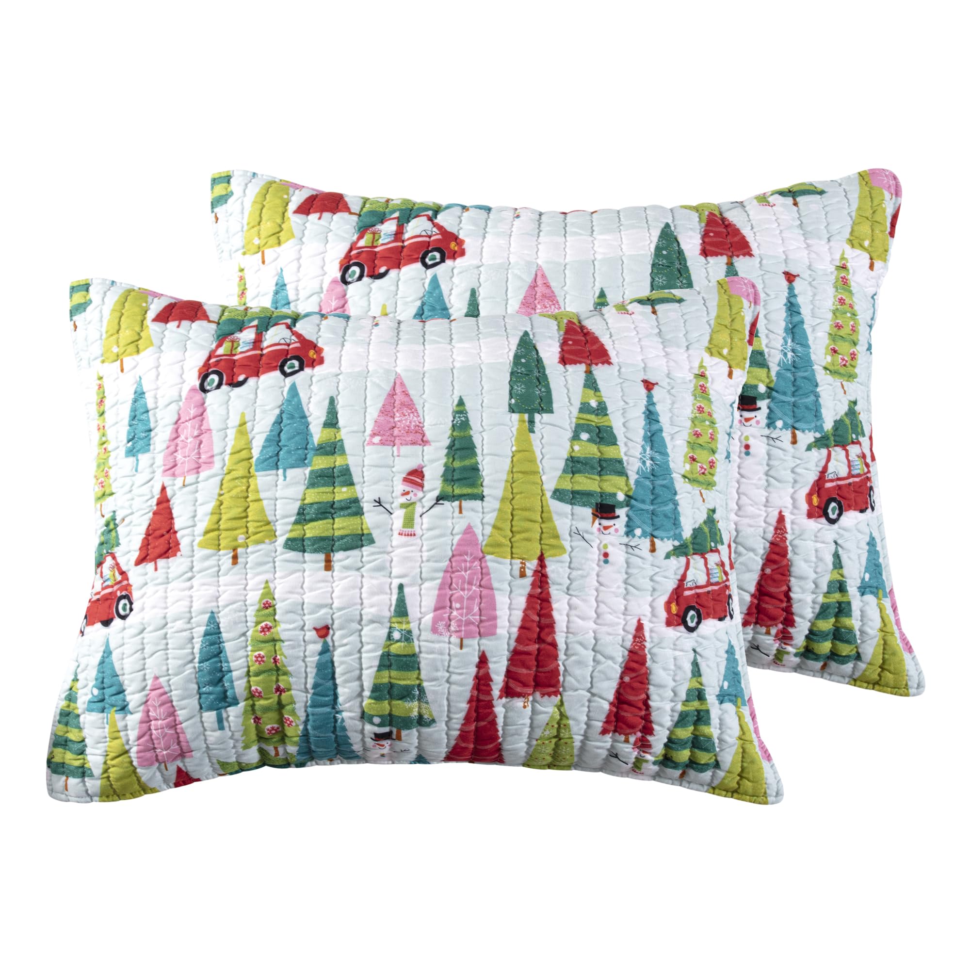 Levtex Home Merry & Bright Collecion - Holly Jolly - Quilted Standard Sham (Pack Of 2) - Christmas Tree - Red Green Teal Pink -