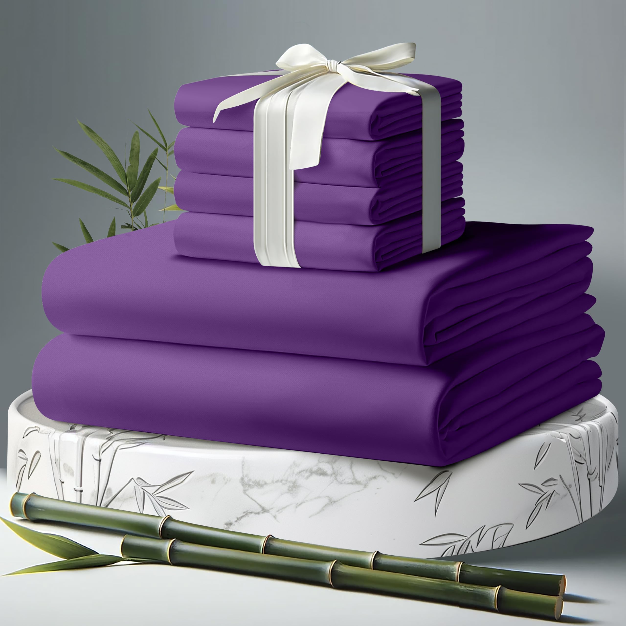 Decolure 100% Organic Viscose Derived From Bamboo Sheets King Size 6Pcs - Ultra Soft & Luxuriously Cooling, 17'' Deep Pocket, Do