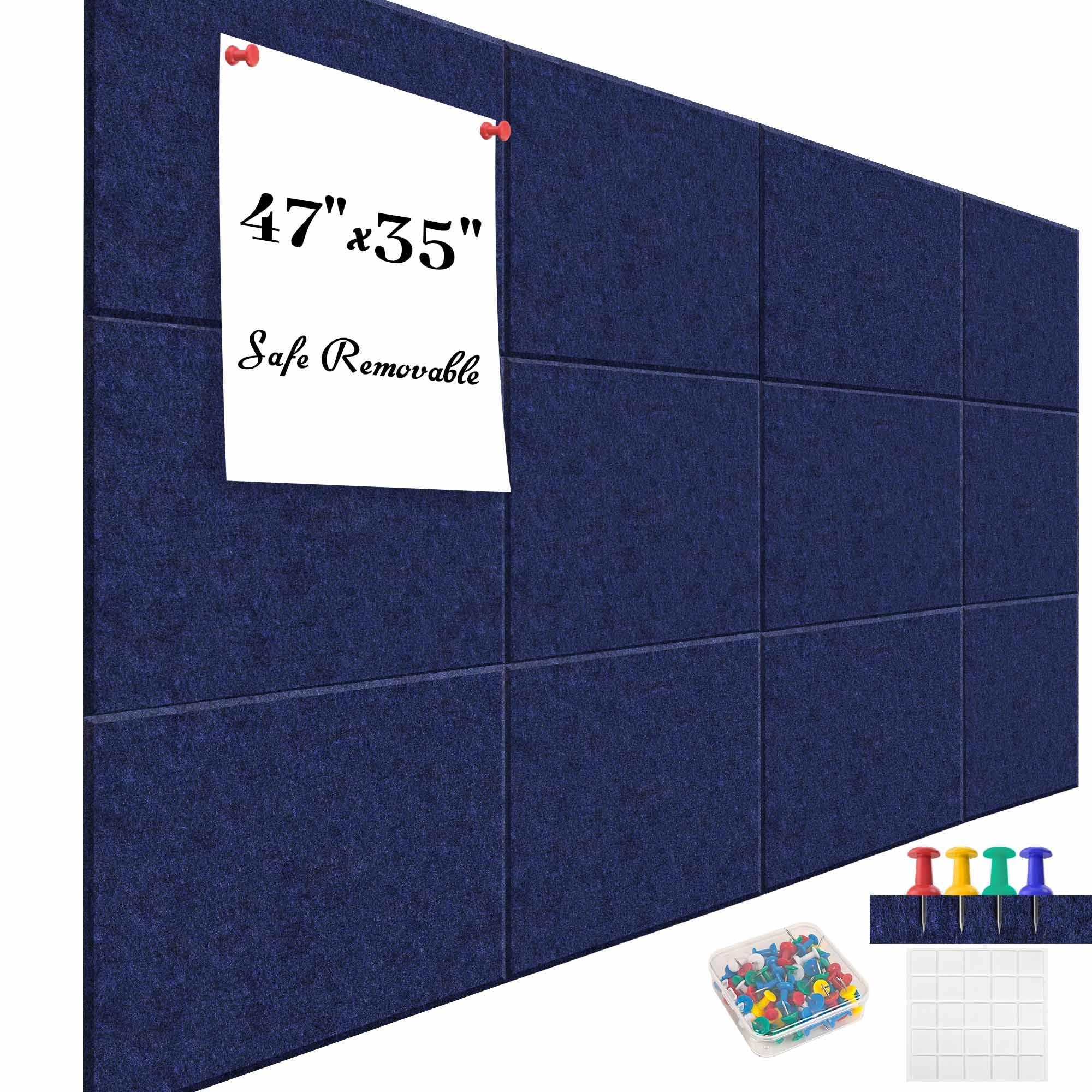Large Cork Board For Office Dark Blue Felt Board Alternative-12 Pack Felt Wall Tiles For Office Wall Decor,Felt Bulletin Board T