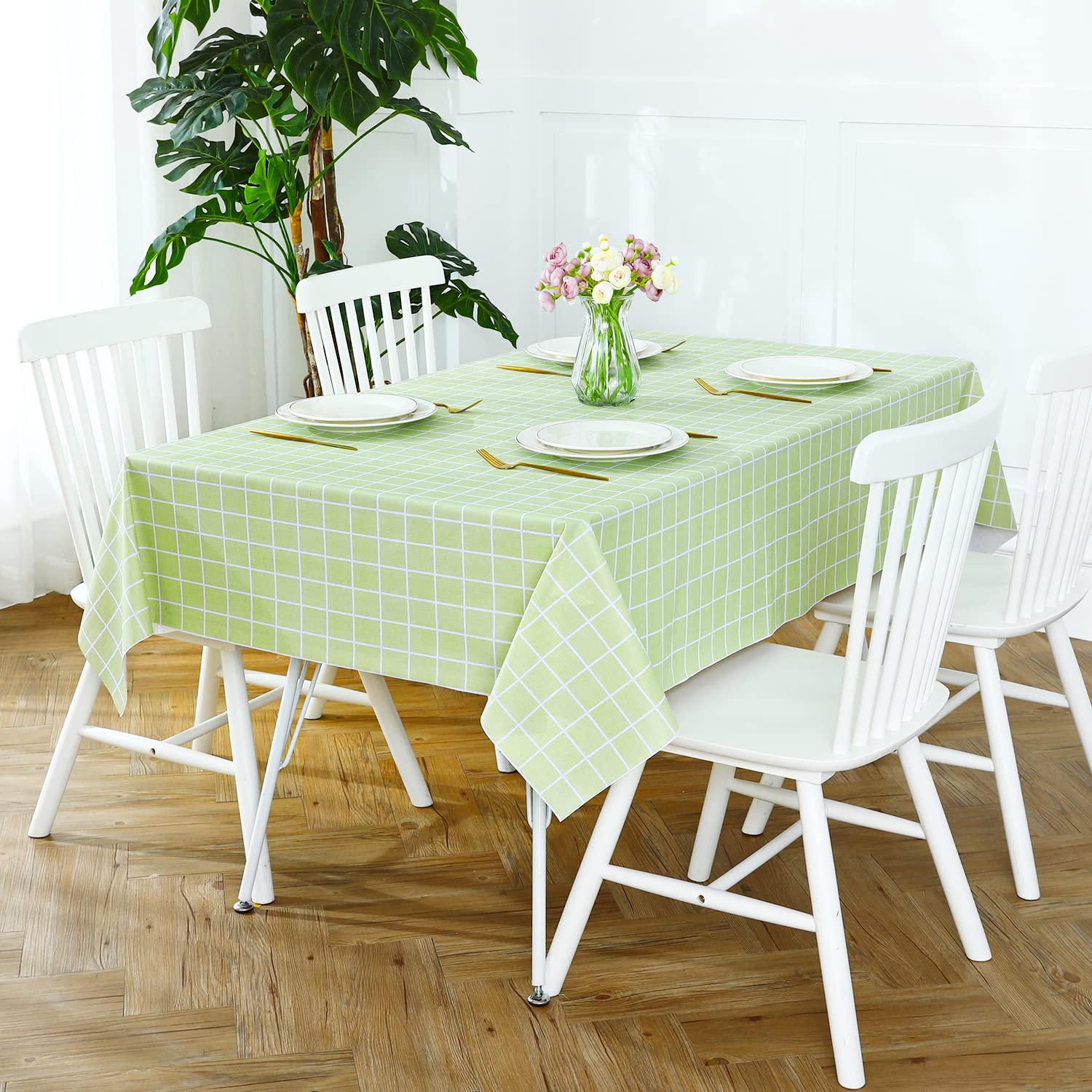 Romanstile Rectangle Plastic Tablecloth, 100% Waterproof Oil-Proof Checkered Pvc Table Cloths, Heavy Duty Vinyl Table Covers For Dining, Camping, Picnic, Outdoor - 54 X 78 Inch, Green
