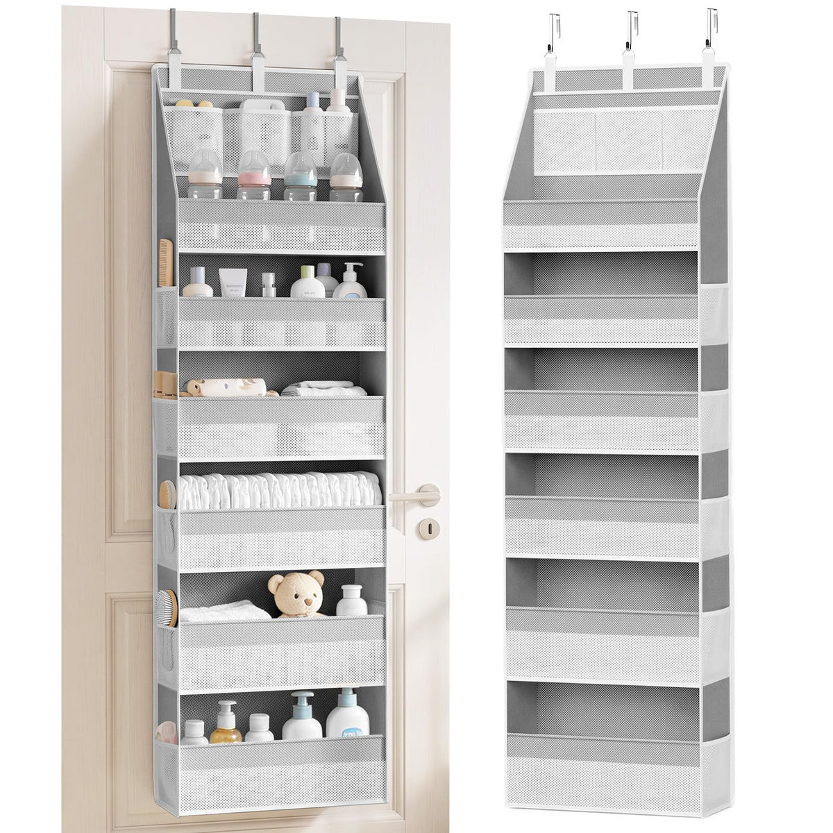 CERETIA Over the Door Organizer, Closet Hanging Storage for Nursery, Grey