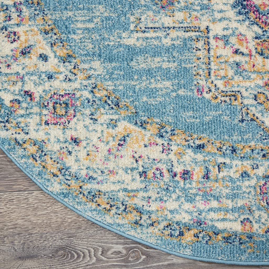 HomeRoots 100% Polypropylene 4â?? Round Light Blue Distressed Medallion Area Rug