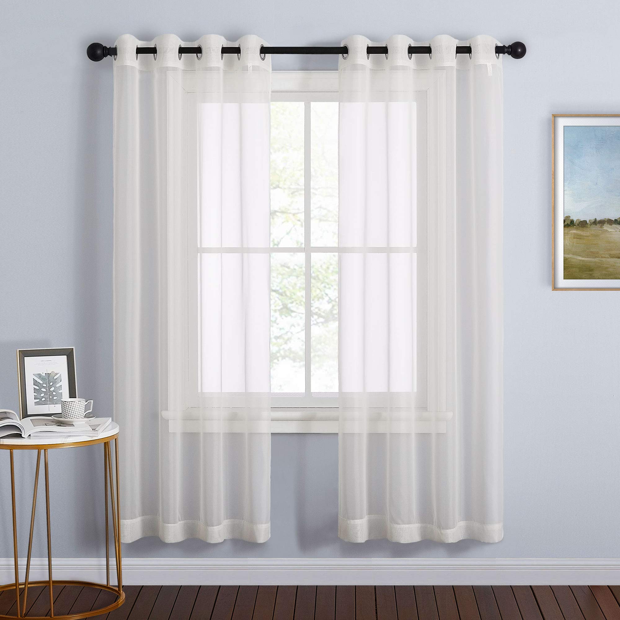 Nicetown Sheer Window Curtains 72 Inches Long, Silver Grommet Light Filtering Window Drapes Airy & Breathable Living Room Voile