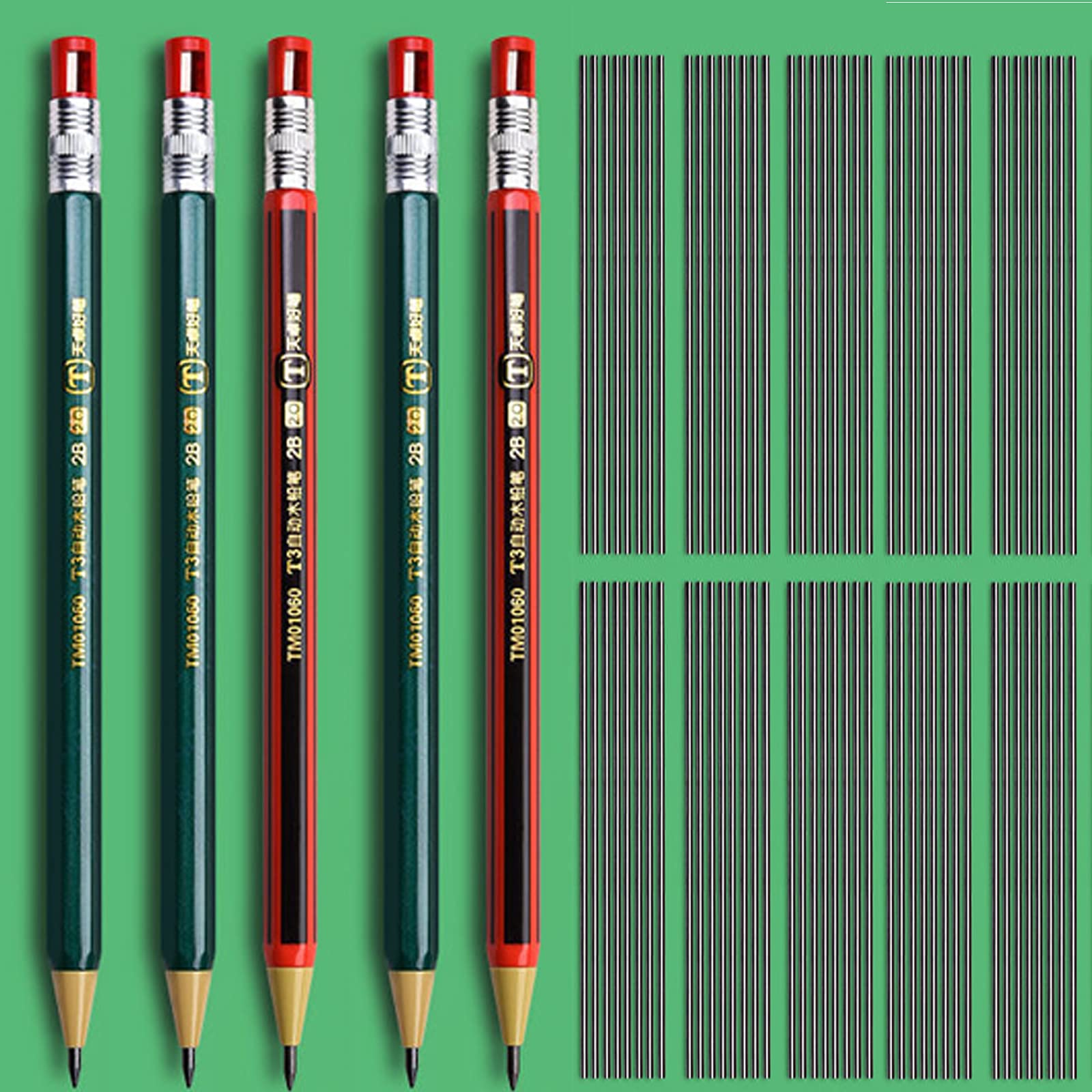 Yeastoy 85 Pcs Solid Carpenter Pencil Set Includes 5 Construction Pencils Deep Hole Woodwork Marking Pencil With 80 Refills, Mec