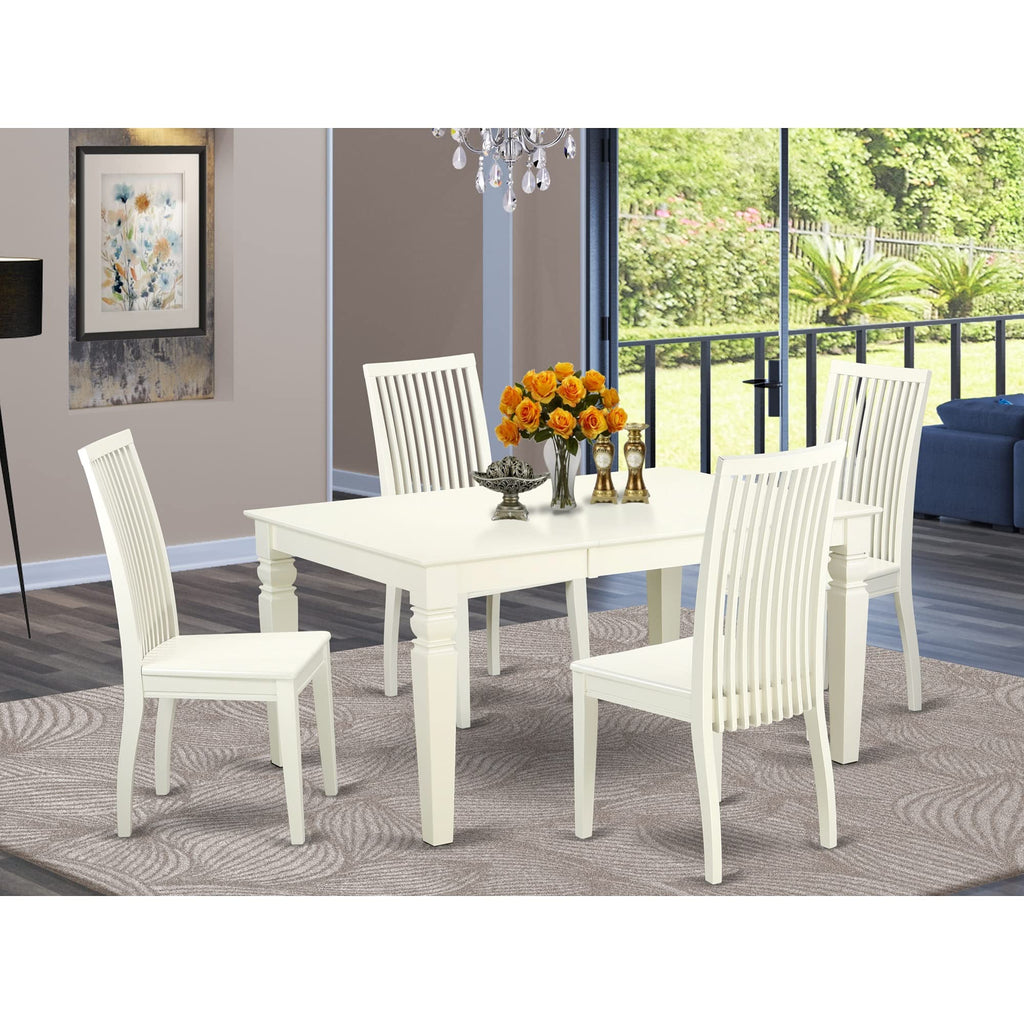 East West Furniture WEIP5-LWH-W 5 Piece Dining Set Includes a Rectangle Dining Table with Butterfly Leaf and 4 Kitchen Chairs, 42x60 Inch, Linen White