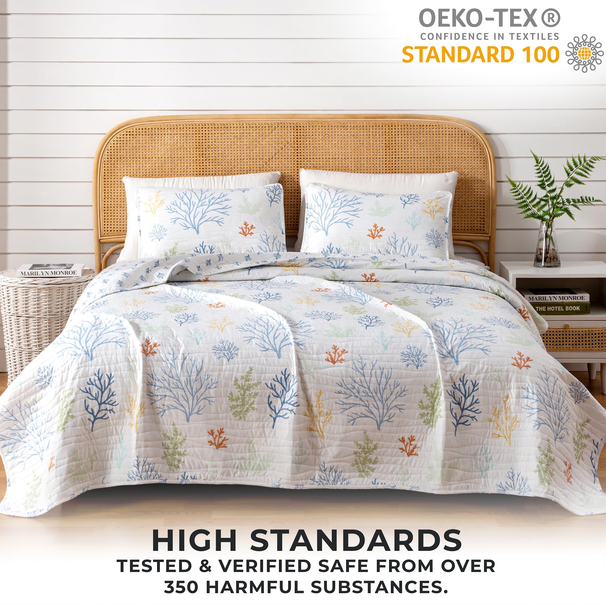 2-Piece Coral Coastal Reversible Twin Quilt Set With Sham. Beach Theme Bedding Coverlet, Soft, Microfiber - Maldives