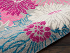 HomeRoots Grey 100% Polypropylene 2’ x 8’ Gray and Pink Tropical Flower Runner Rug