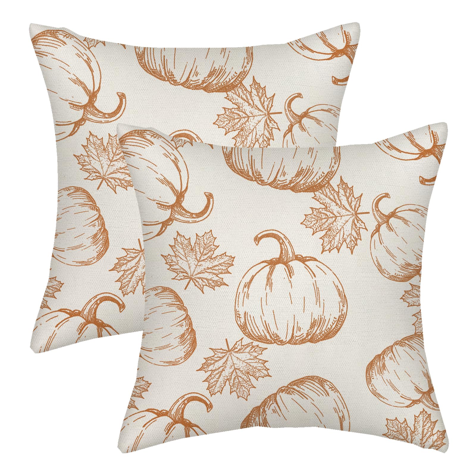 Fall Pillow Covers 18X18 Burnt Orange Pumpkin Decor Throw Pillows Case For Couch Maple Leaves Autumn Harvest Indoor Outdoor Deco