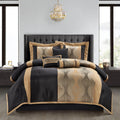 Stratford Park Black And Gold Comforter Set, 7 Pieces Jacquard Bedding Sets With Comforter, Bed Skirt, Pillows & Shams, Californ