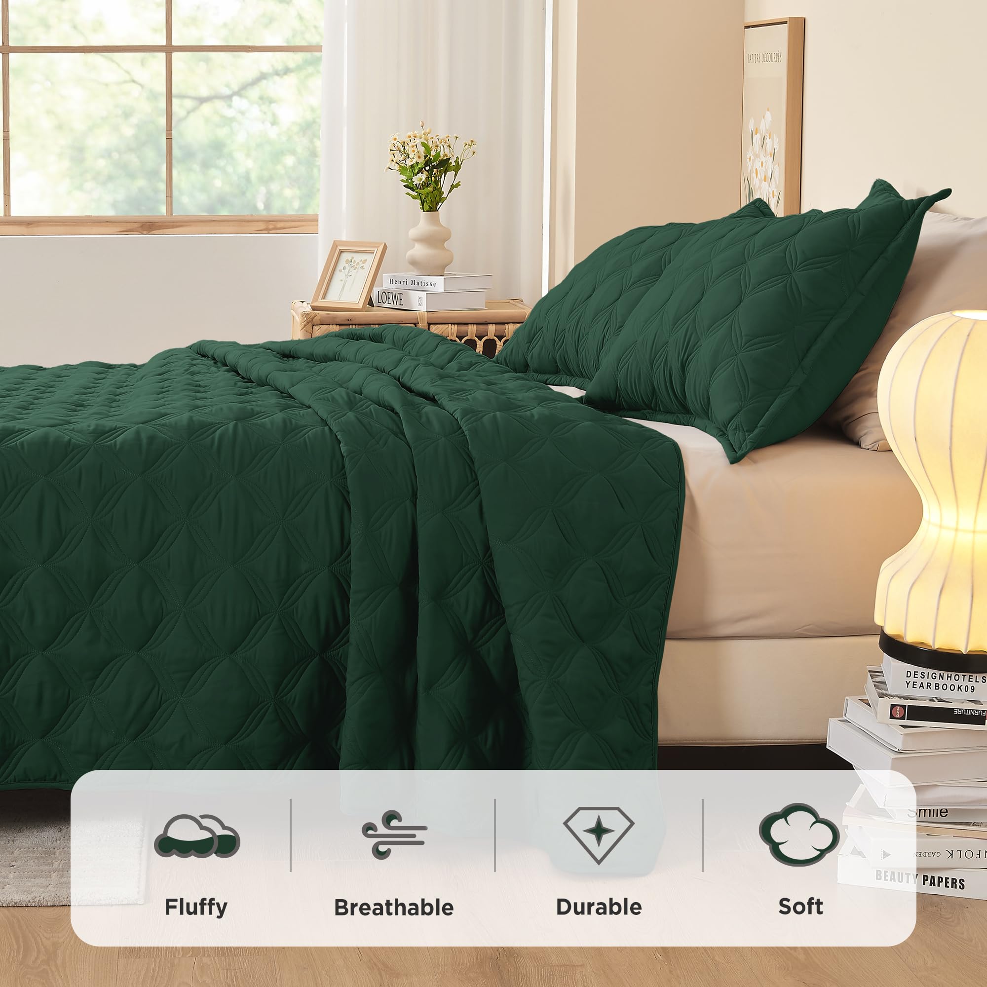 Litanika Oversized King Quilt Bedding Set,120X120Inch Super King Emerald Green Comforter Bedspreads Lightweight Bed Coverlets Bo