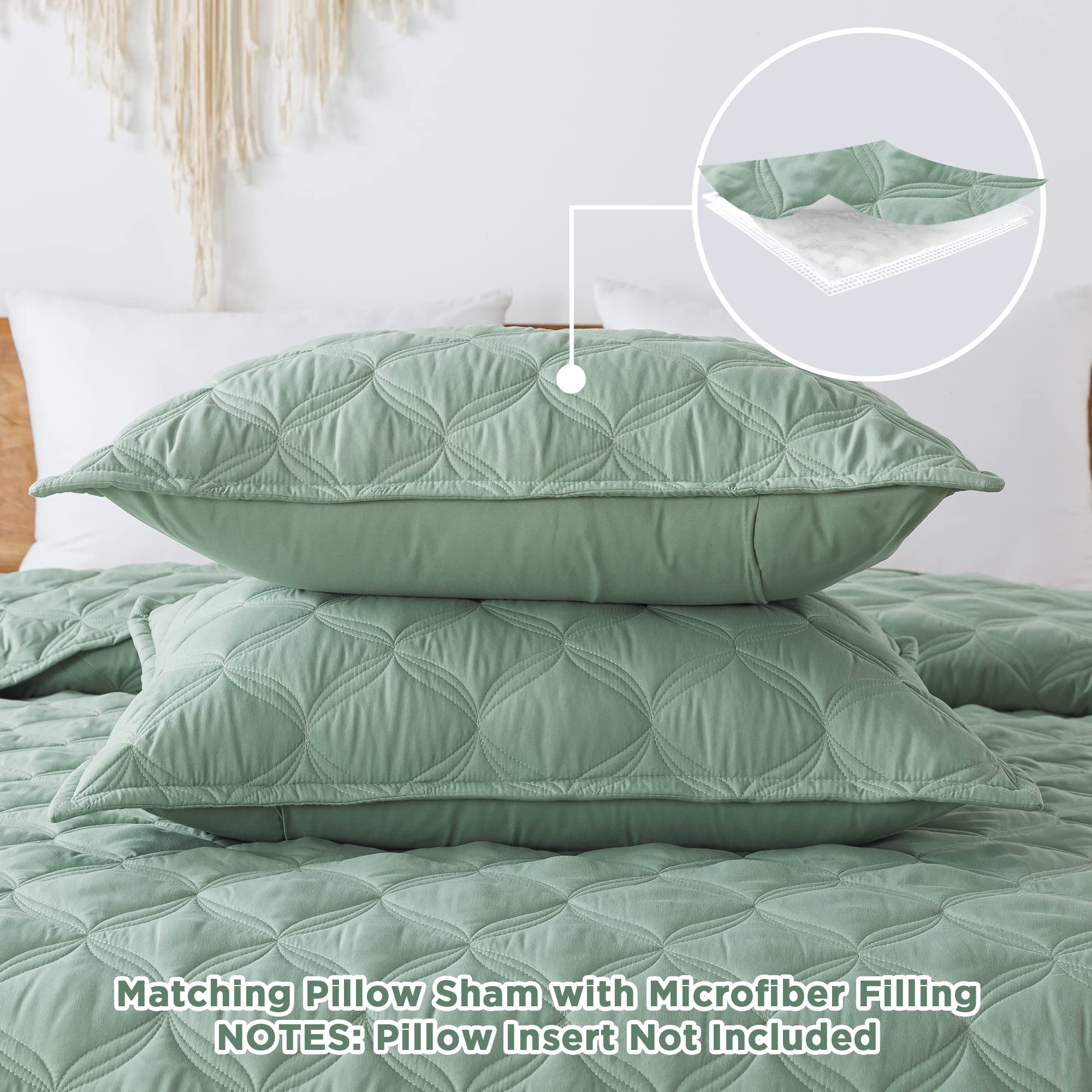Litanika Sage Green King Size Quilt Bedding Set - Lightweight Summer Comforter Bedspreads & Coverlets - Boho Farmhouse Bedding C