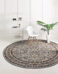 Unique Loom Sialk Hill Collection Area Rug - Washington (4 1 Round Gray/Black)
