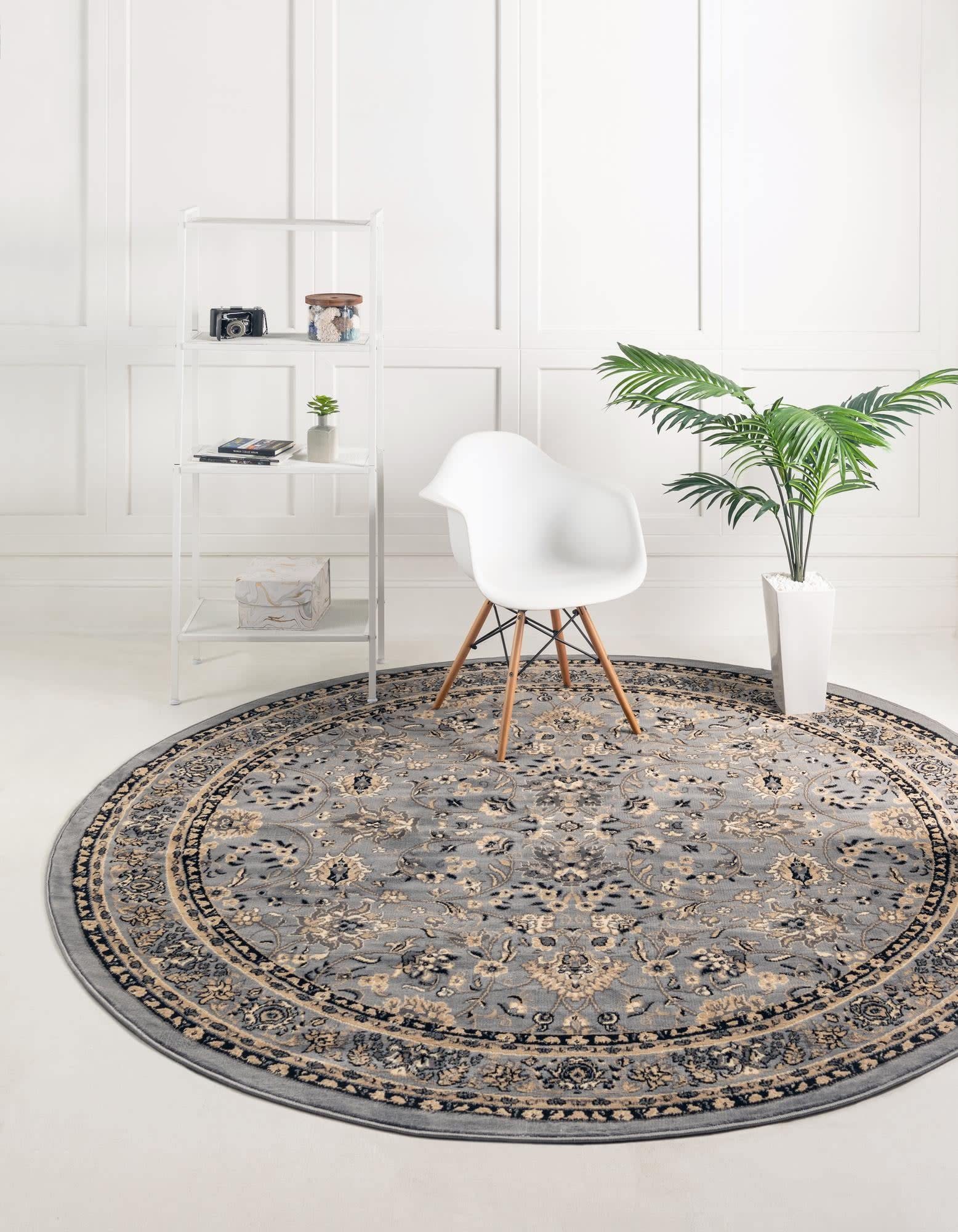 Unique Loom Sialk Hill Collection Area Rug - Washington (4 1 Round Gray/Black)