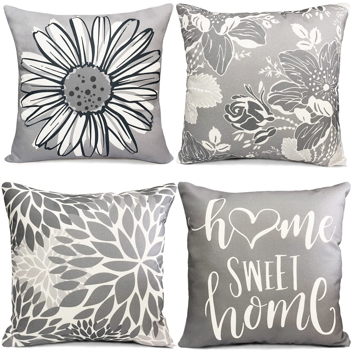 Rysmiyou Grey Linen Decorative Throw Pillow Covers 18X18 Pillow Cover Set Of 4,Couch Pillow Covers For Sofa Chair Car Living Roo