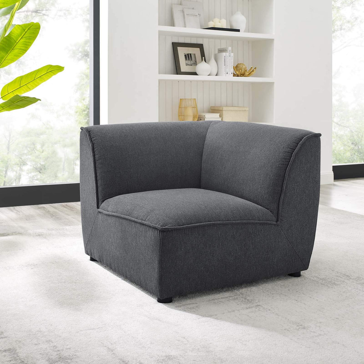 Modway Comprise Fabric Upholstered Sectional, Corner Chair, Charcoal