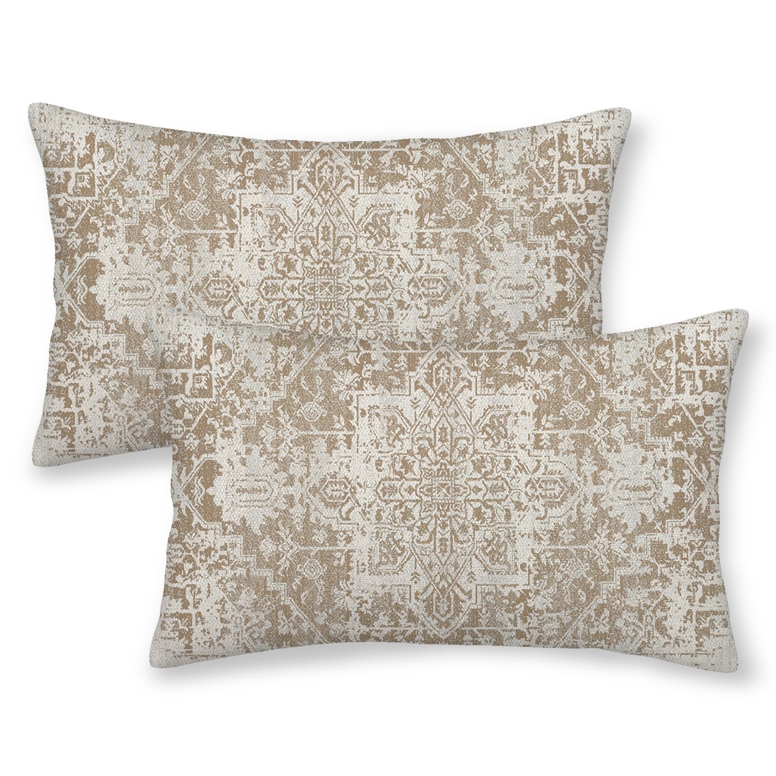 Gohdiwh Boho Pillow Covers 12X20 Set Of 2, Brown Carpet Pattern Decorative Outdoor Throw Pillows Linen Ethnic Design Farmhouse C