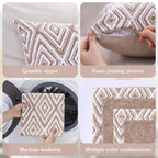 Hpuk Decorative Throw Pillow Covers Set Of 4 Geometric Design Linen Cushion Cover For Couch Sofa Living Room, 20'X20' Inches, Light Brown