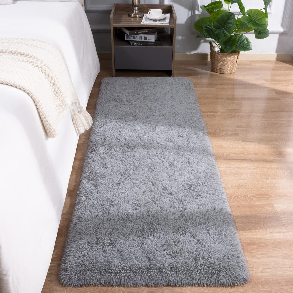 DETUM Grey Runner Rug 2X6 Gray Rug for Bedroom Kitchen Bedside Hallyway Entryway Grey Runners Super Soft and Fluffy Carpets Wash
