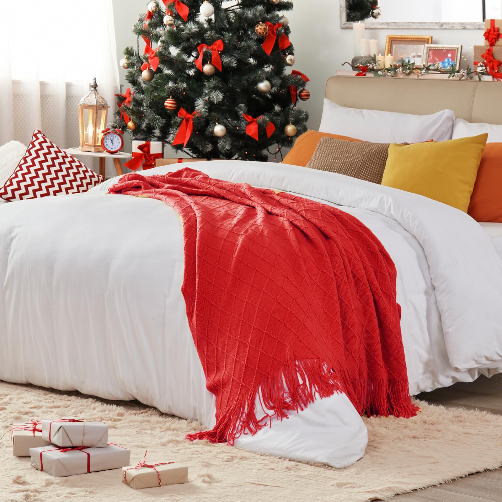 Inhand Christmasthrow Blankets For Couch, Gifts For Women Cozy Home Decor Knit Blanket, Red Lightweight Decorative Blankets And