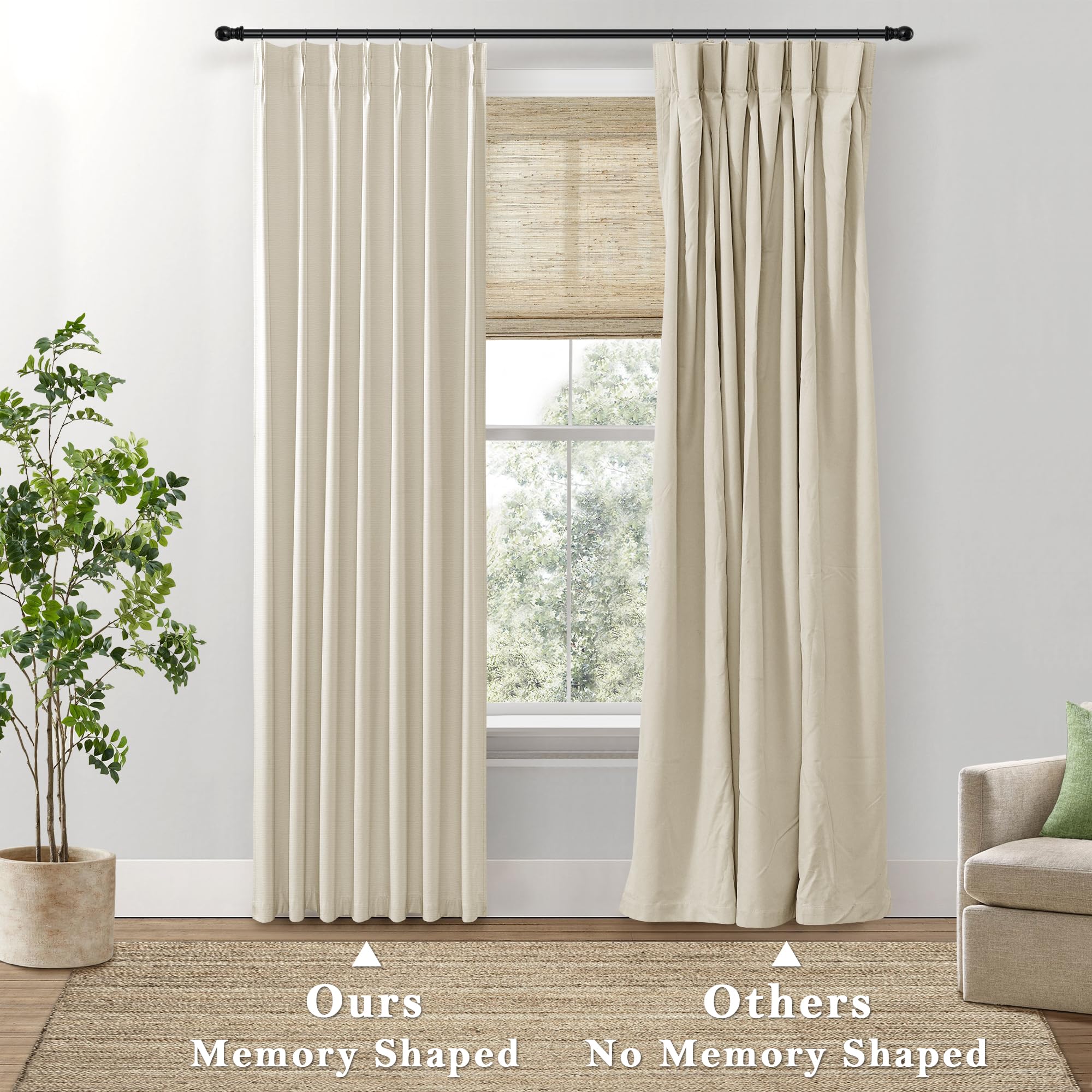 Shineland Insulated Window Coverings Warm Curtains For Winter,Window Treatments Energy Saving Room Noise Blocker Draft Blocking Curtains,(40 X 102 Inches Long,Beige)