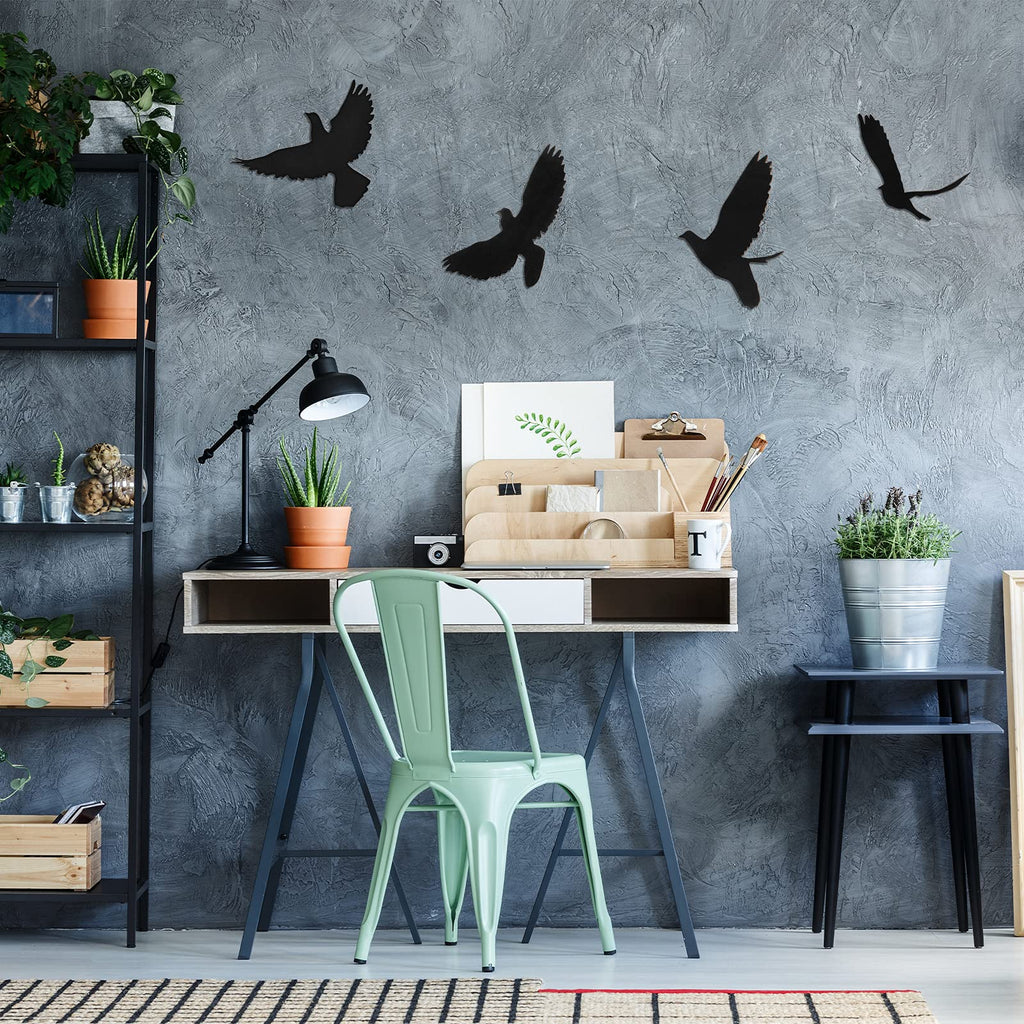 Blulu 4 Pieces Wooden Bird Wall Decor Flying Bird Wall Sculptures Wall Art Decor Bird Silhouette Wall Art Bird Wooden Wall Art S