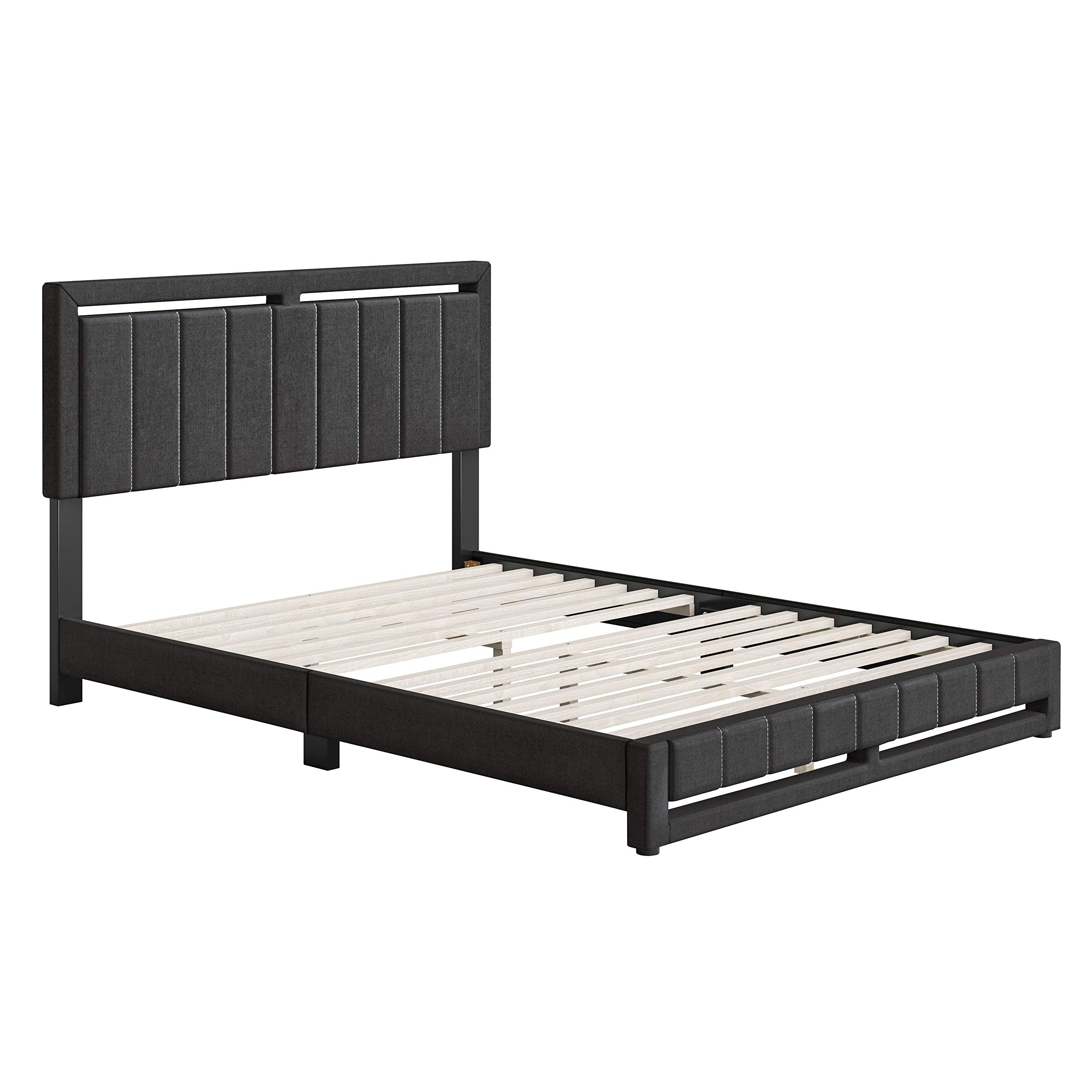Boyd Sleep Senata Upholstered Platform Bed with Headboard and Durable Mattress Foundation with Strong 14 Wood Slat Supports, No BoxSpring Required: King, Black, Charcoal