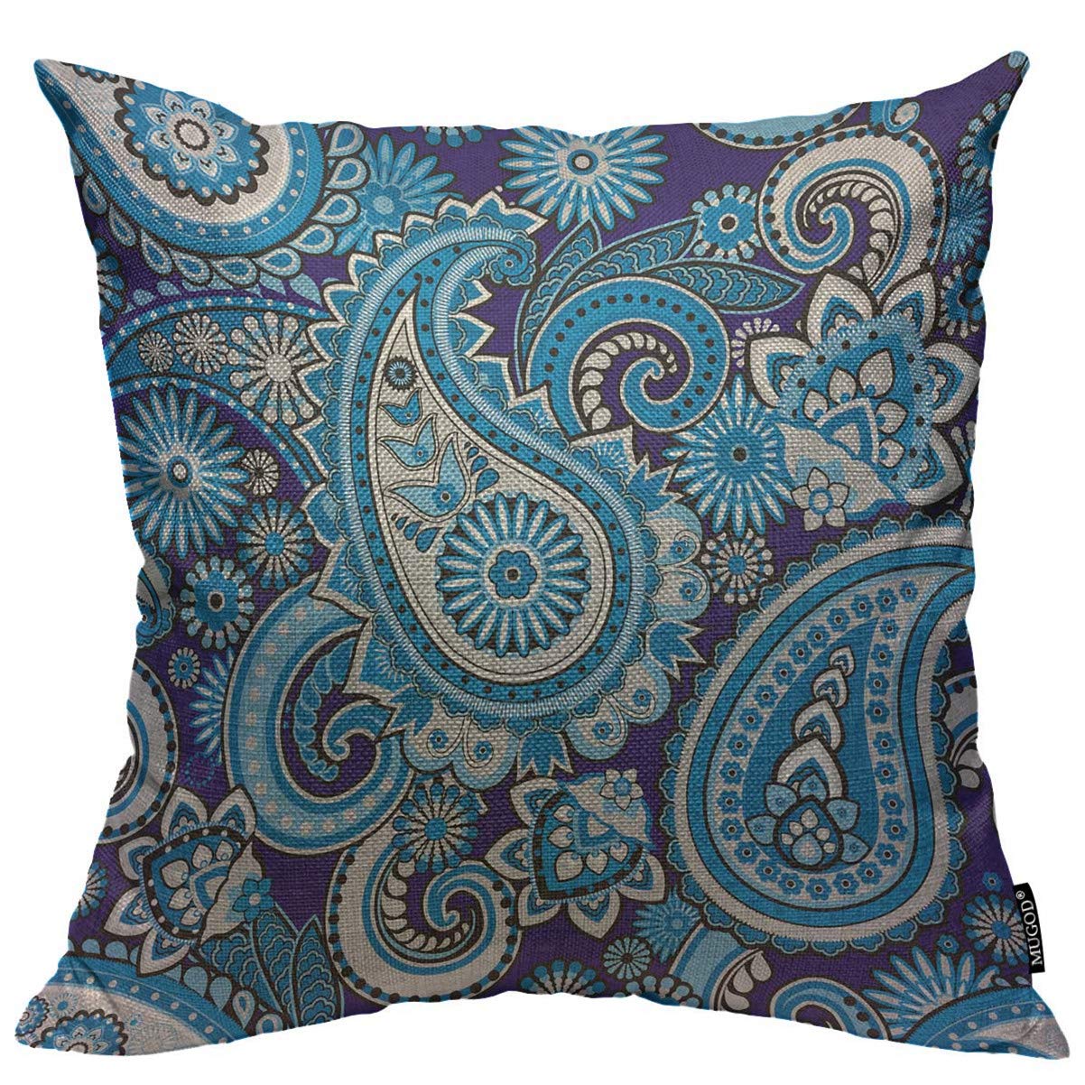 Mugod Throw Pillow Cover Blue Persian Based On Traditional Asian Paisley Monochrome India Home Decorative Square Pillow Case For