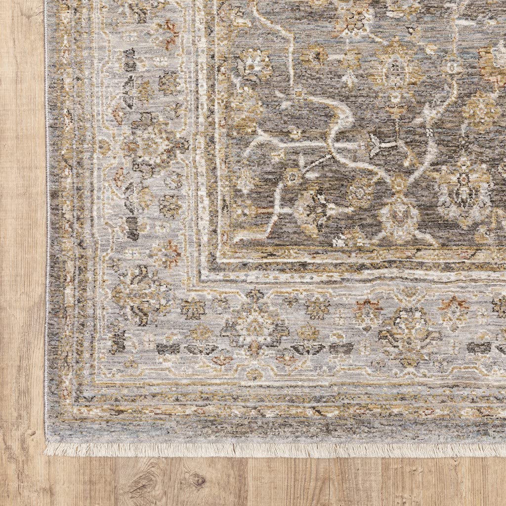 HomeRoots Polyester 2' x 3' Beige Grey Machine Woven Oriental Indoor Area Rug