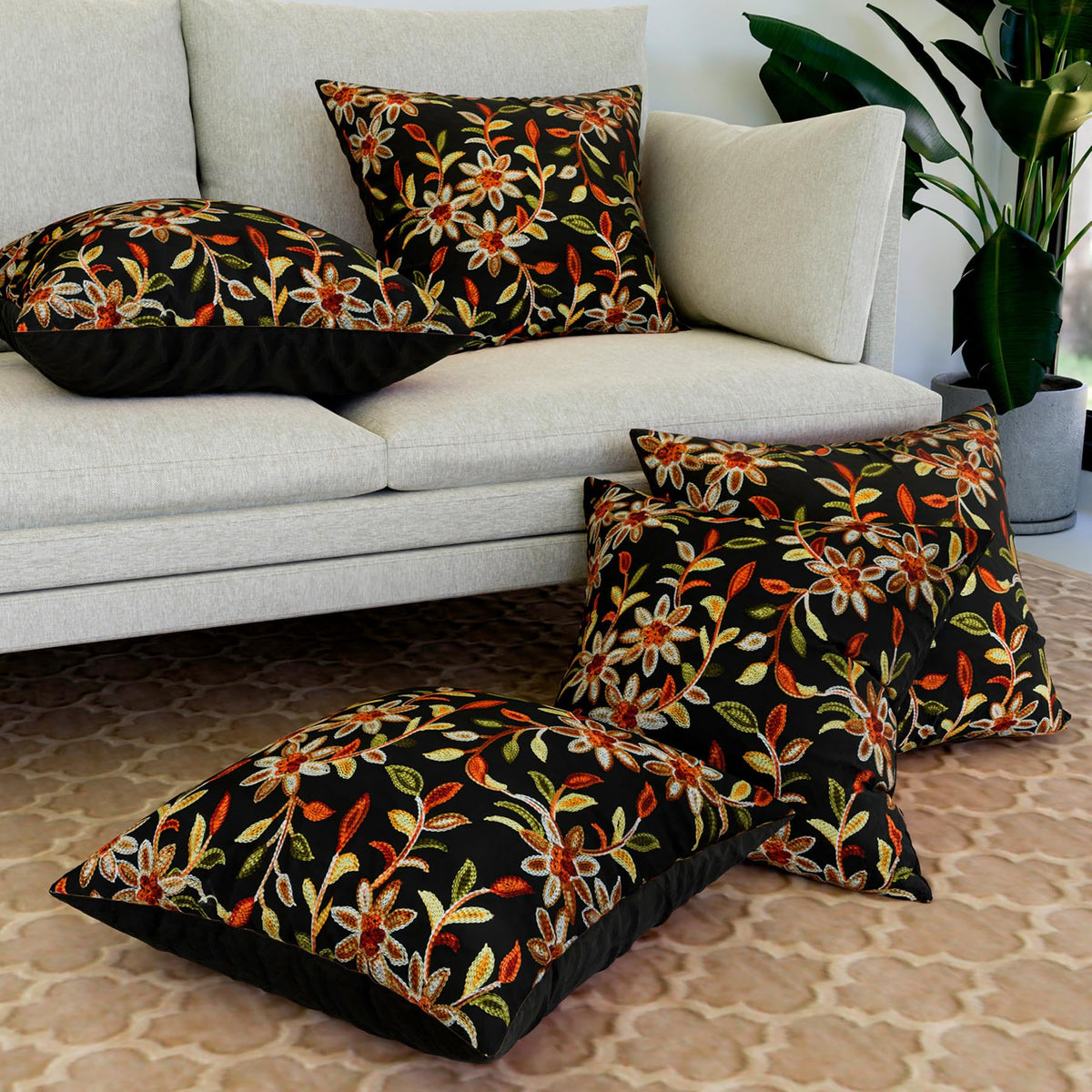 Kuber Industries Cushion Cover | Polyester Pillow Covers For Sofa | Throw Cushion Cover | Polyester Cushion Covers | Embroidery