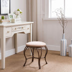 Pilaster Designs Transitional Namon Vanity Makeup Dressing Stool with Gold Metal Wavy Legs & Brown Upholstered Microfiber Seat