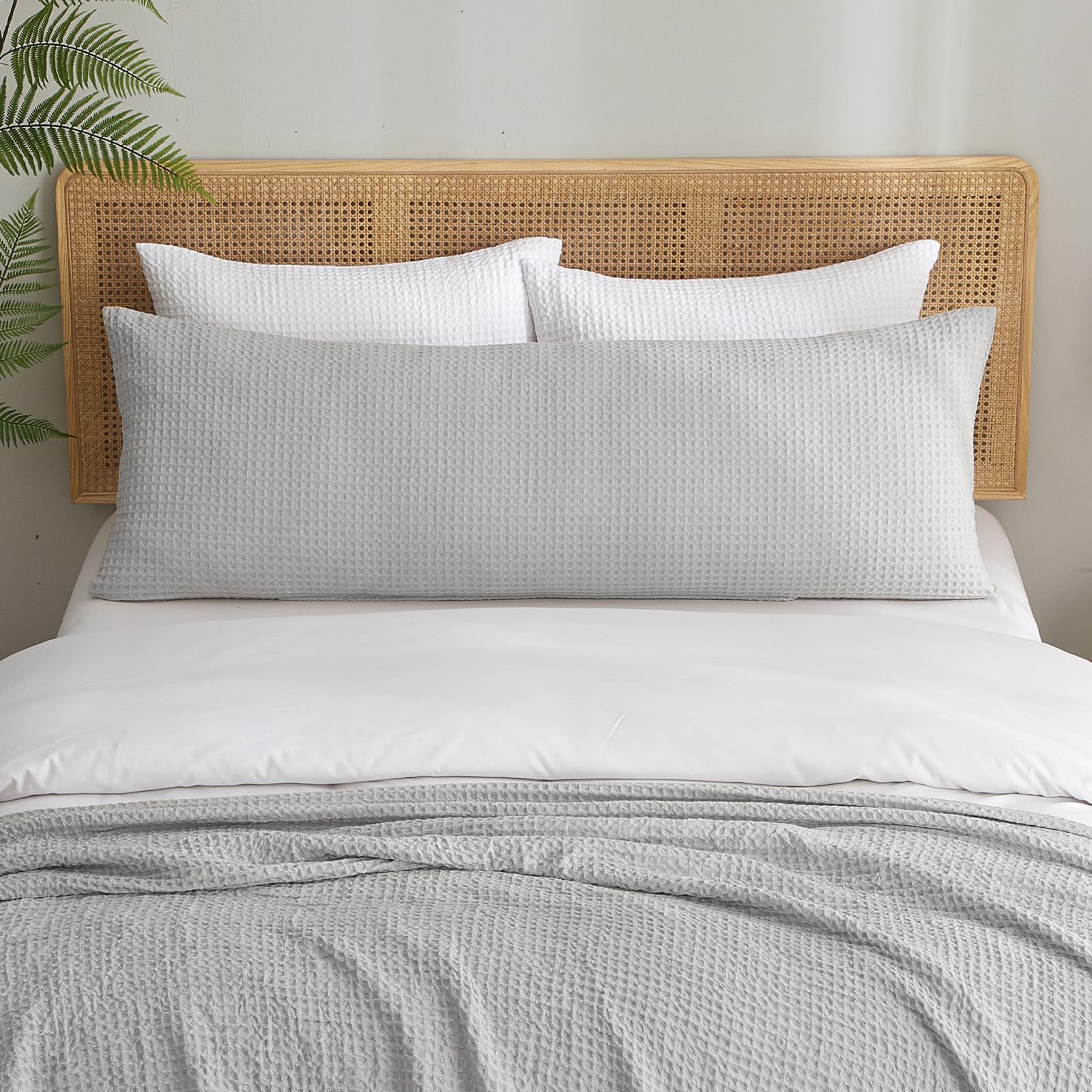Phf Ultra Soft Waffle Weave Body Pillowcase 20' X 54', No Insert, Breathable & Skin-Friendly Body Pillow Sham With Zipper, Decorative Waffle Weave Body Pillow Cover, Light Grey