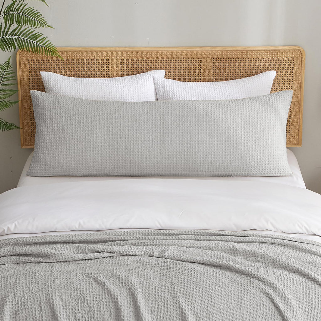 Phf Ultra Soft Waffle Weave Body Pillowcase 20' X 54', No Insert, Breathable & Skin-Friendly Body Pillow Sham With Zipper, Decorative Waffle Weave Body Pillow Cover, Light Grey