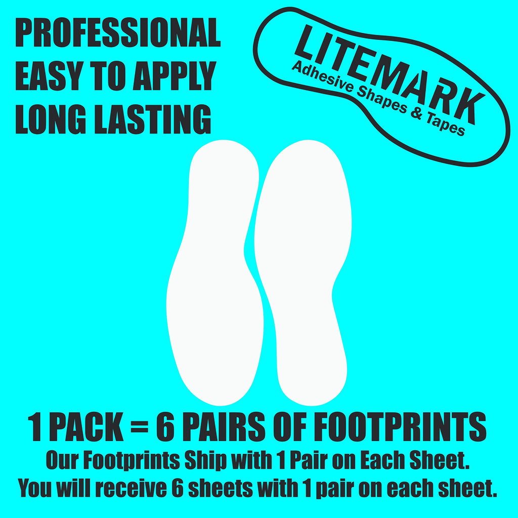 Litemark Durable Gloss Finish White 9 Inch Medium Size Footprint Decal Vinyl Stickers | Great For Floors, Ceilings, Walls, And M