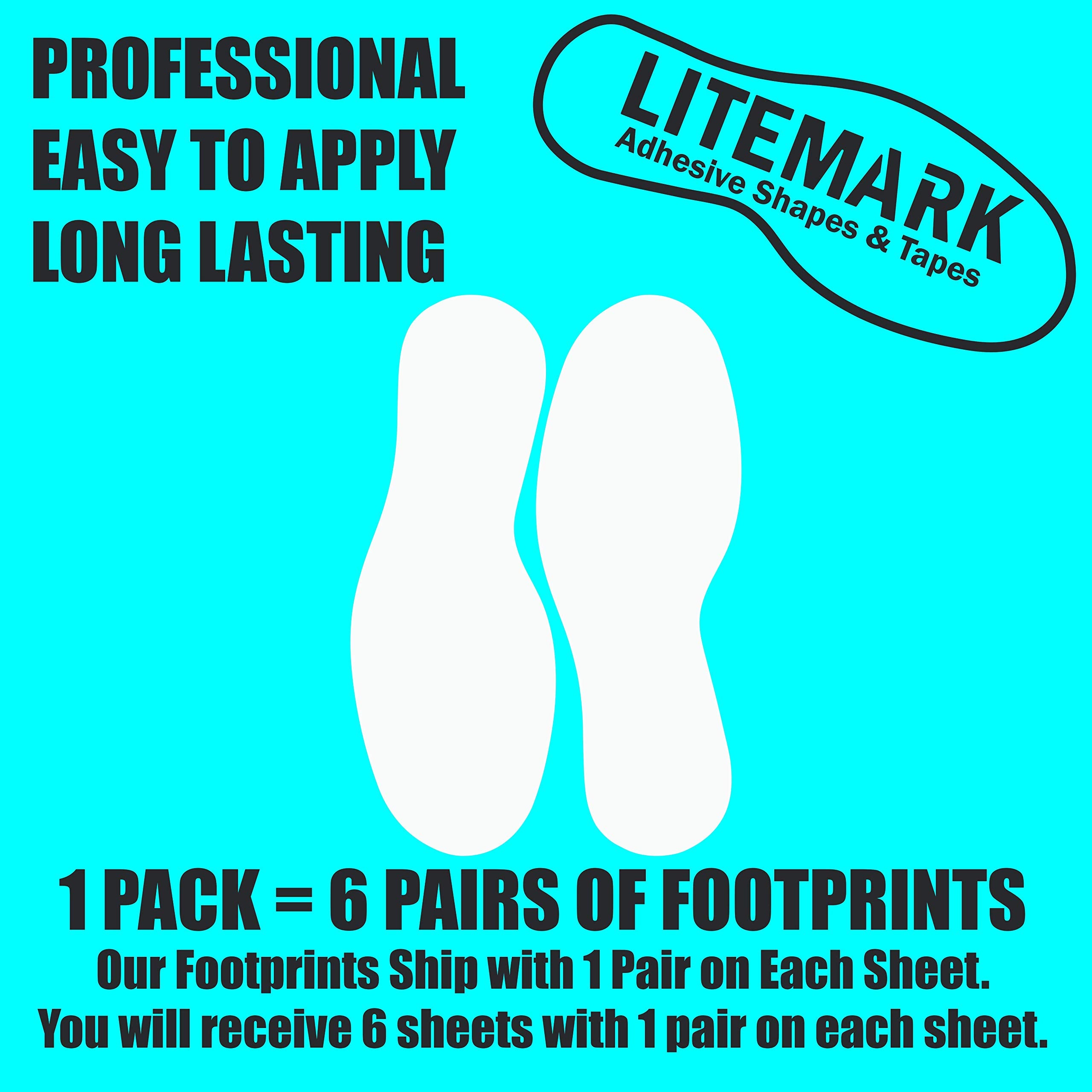 Litemark Durable Gloss Finish White 9 Inch Medium Size Footprint Decal Vinyl Stickers | Great For Floors, Ceilings, Walls, And M