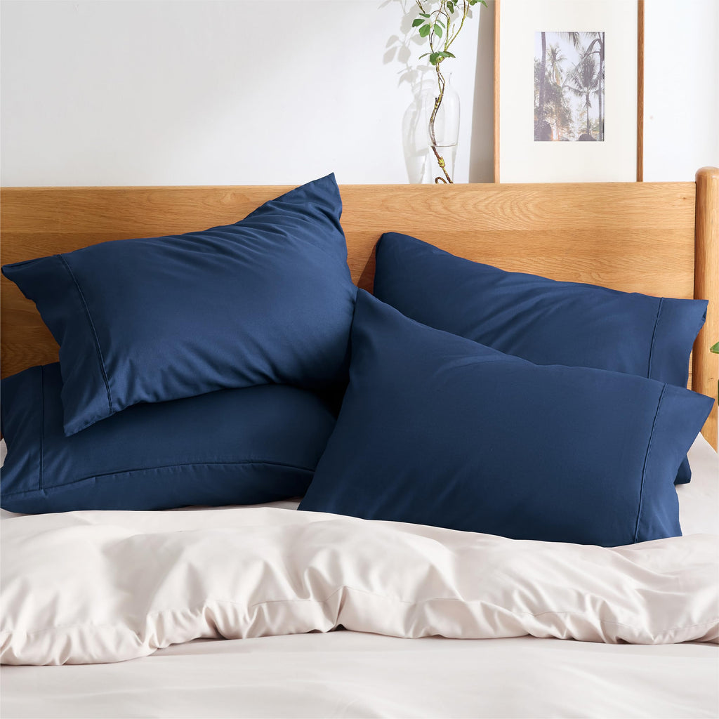 Bedsure King Size Pillow Cases Set Of 4 - Navy Polyester Microfiber Pillowcases 4 Pack, Super Soft Pillowcase, Pillow Case Cover With Envelop Closure, 20X36 Inches