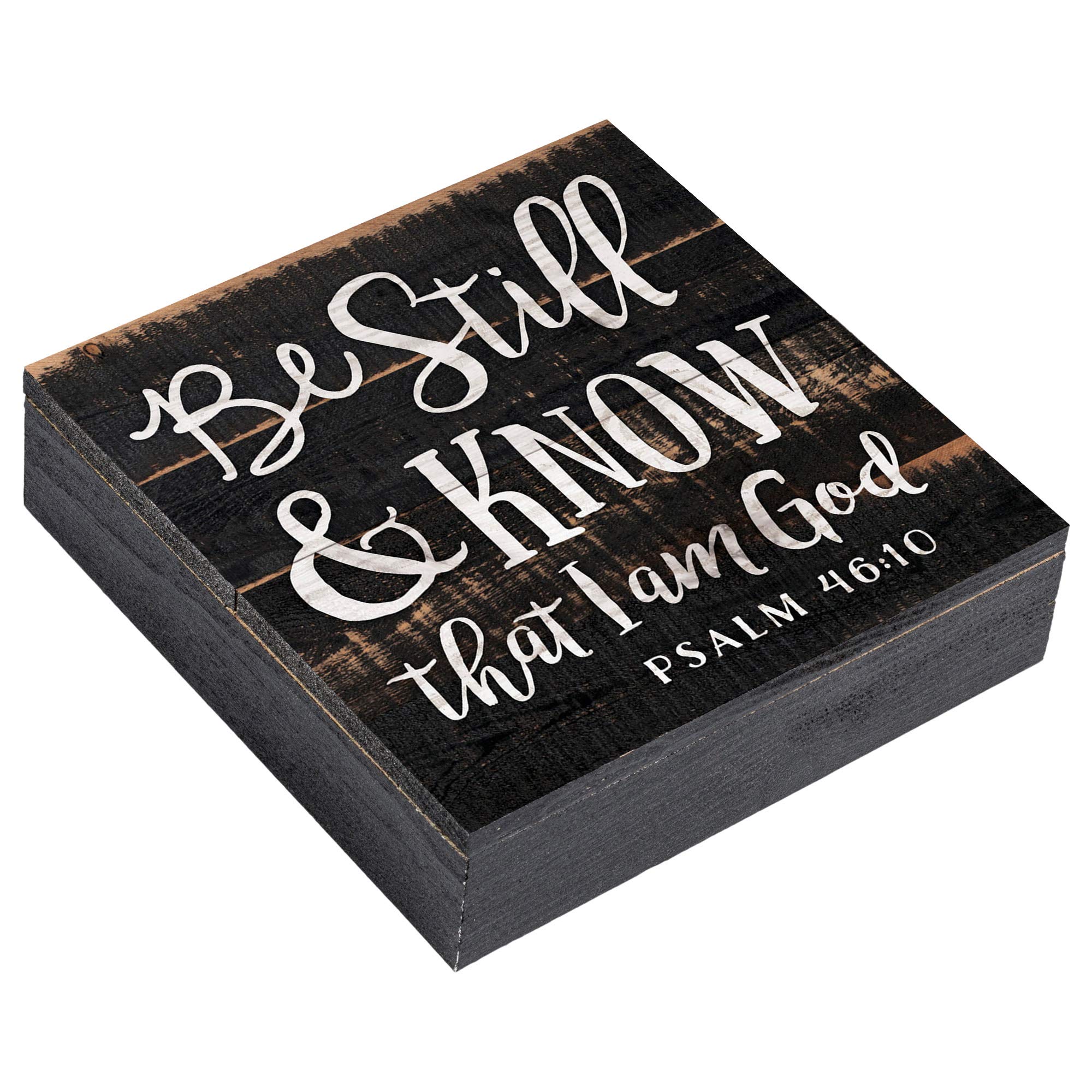 Be Still And Know I Am God Black Distressed 7 X 7 Inch Solid Pine Wood Boxed Pallet Wall Plaque Sign