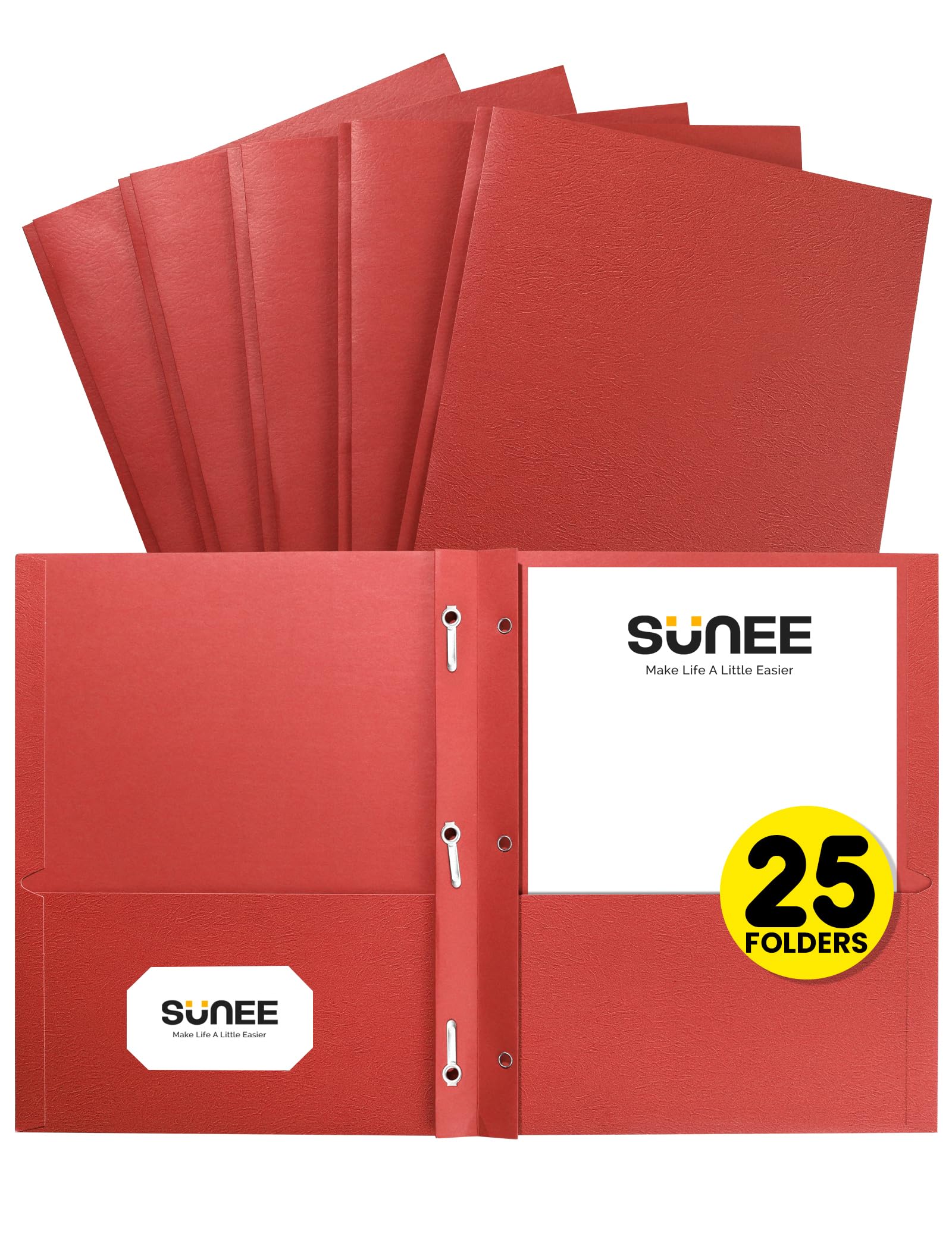 Sunee 2 Pocket Folders With Prongs (25 Pack, Red), Paper Folders With 2 Pockets And 3 Prongs Fit Letter Size Paper, Folders With