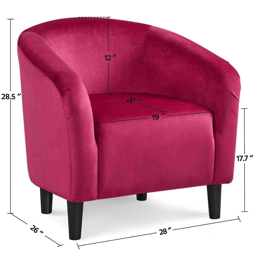 Yaheetech Club Chair, Velvet Accent Chair Upholstered Barrel Chair Sitting Chair With Armrest And Low Back For Living Room Bedroom, Rose Red