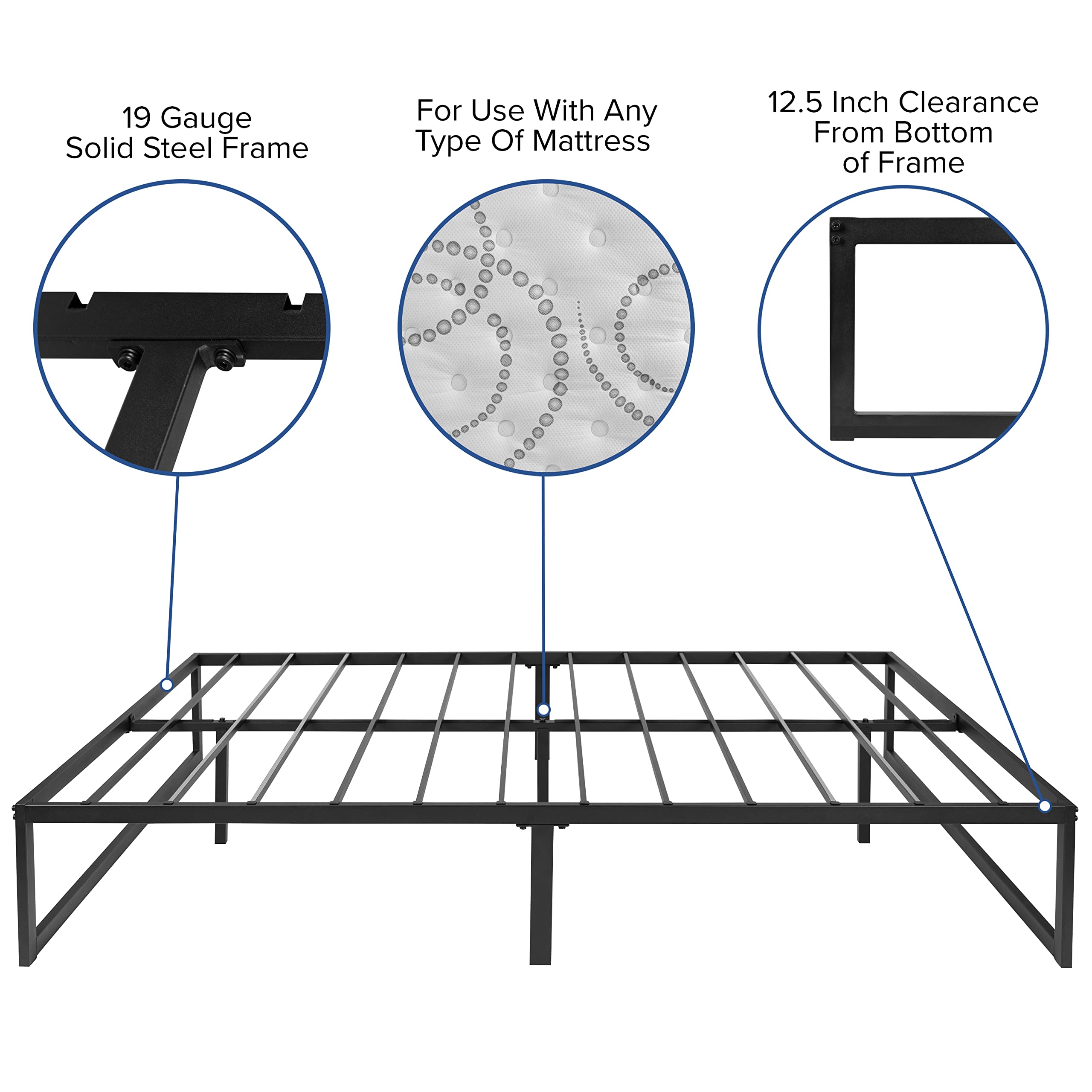 Flash Furniture 14 Inch Metal Platform Bed Frame with 10 Inch Pocket Spring Mattress in a Box (No Box Spring Required) - Full