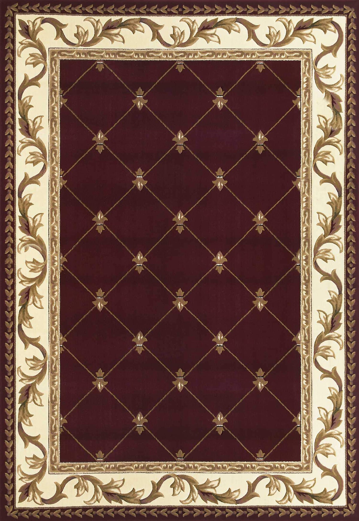 HomeRoots Polypropylene 3'x5' Red Machine Woven Hand Carved Fleur De Lis Indoor Area Rug