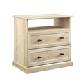 Walker Edison Traditional Classic Wood End Side Table Living Room Storage Small End Table, 2 Drawer, White Oak