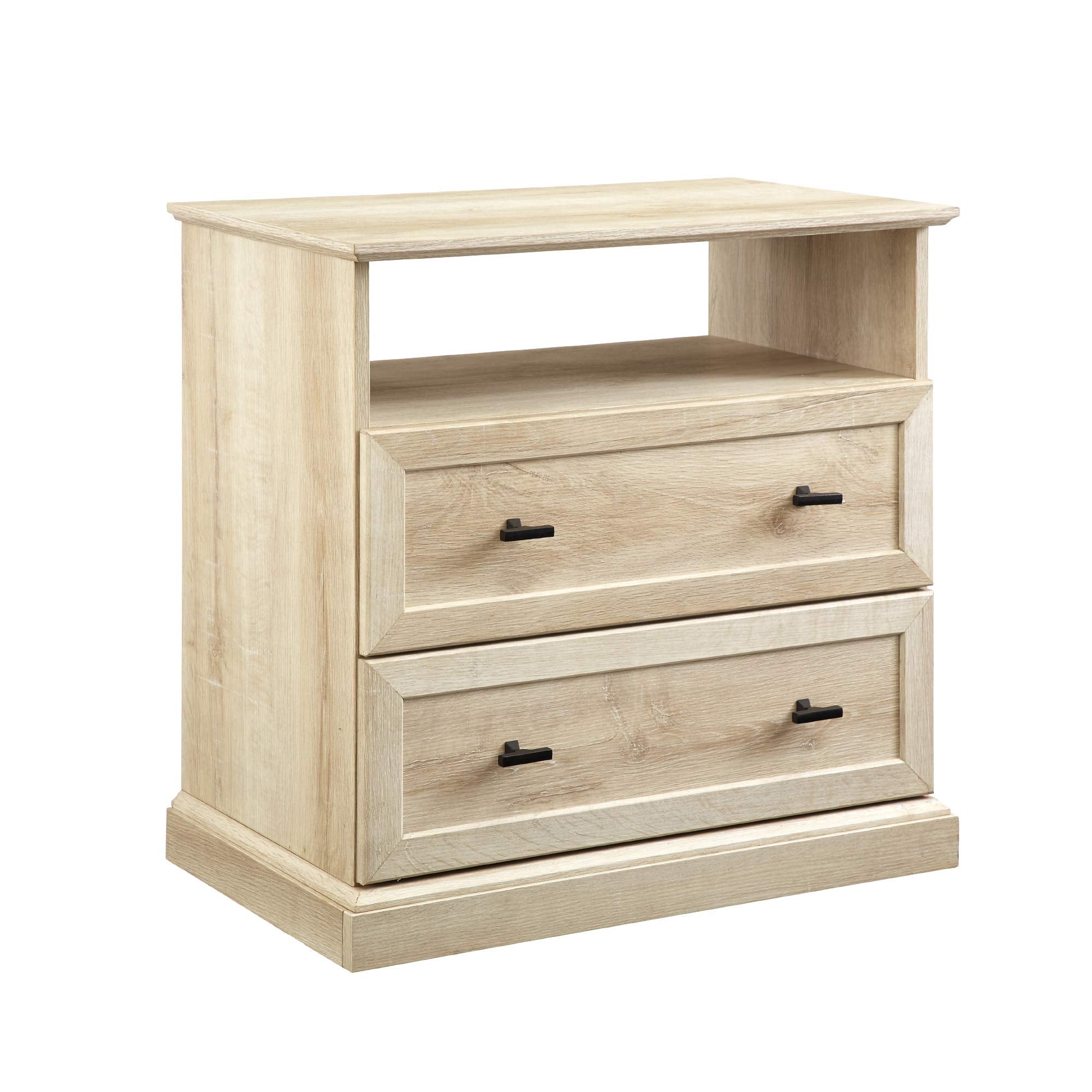 Walker Edison Traditional Classic Wood End Side Table Living Room Storage Small End Table, 2 Drawer, White Oak